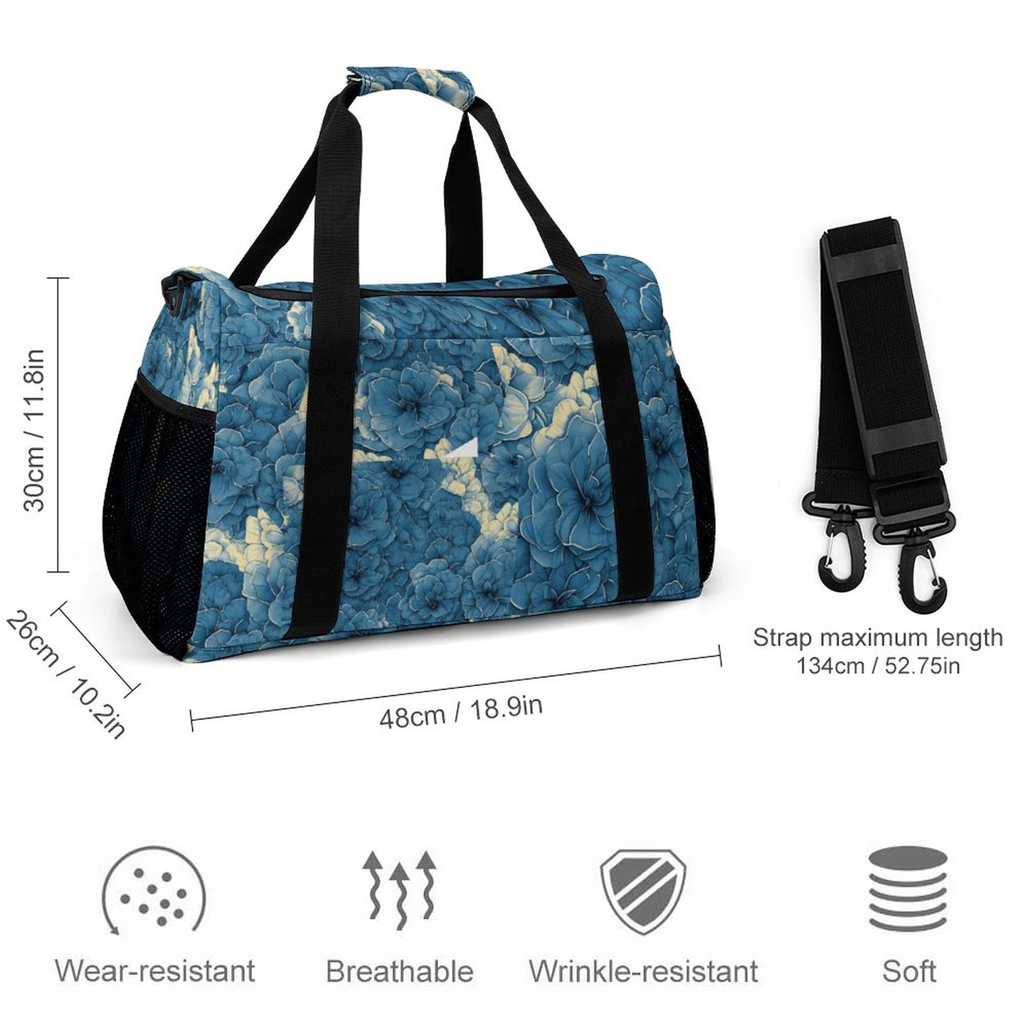 Travel Duffel Bag Blue Flowers