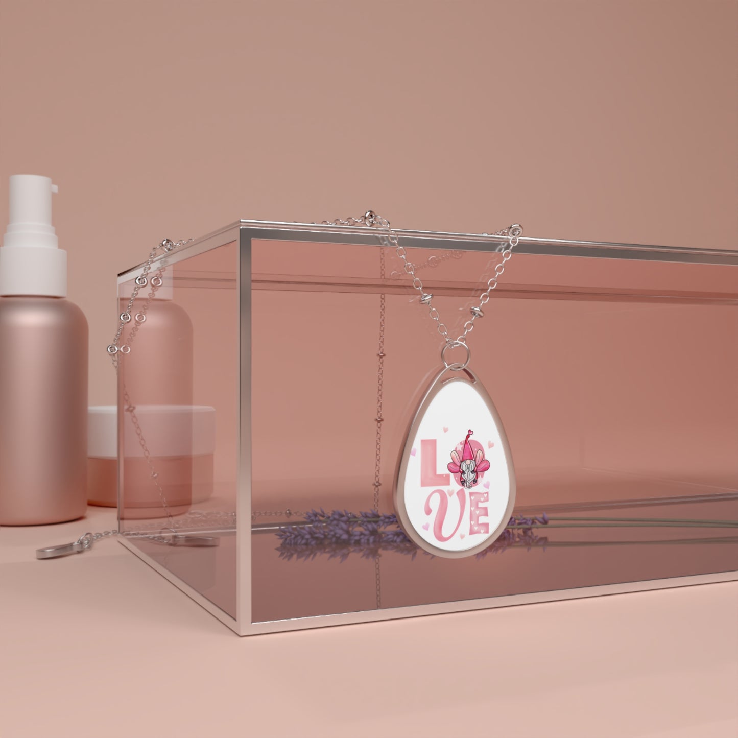 Love Orchid Oval Pendant Necklace — Floral 'LOVE' Teardrop Jewelry