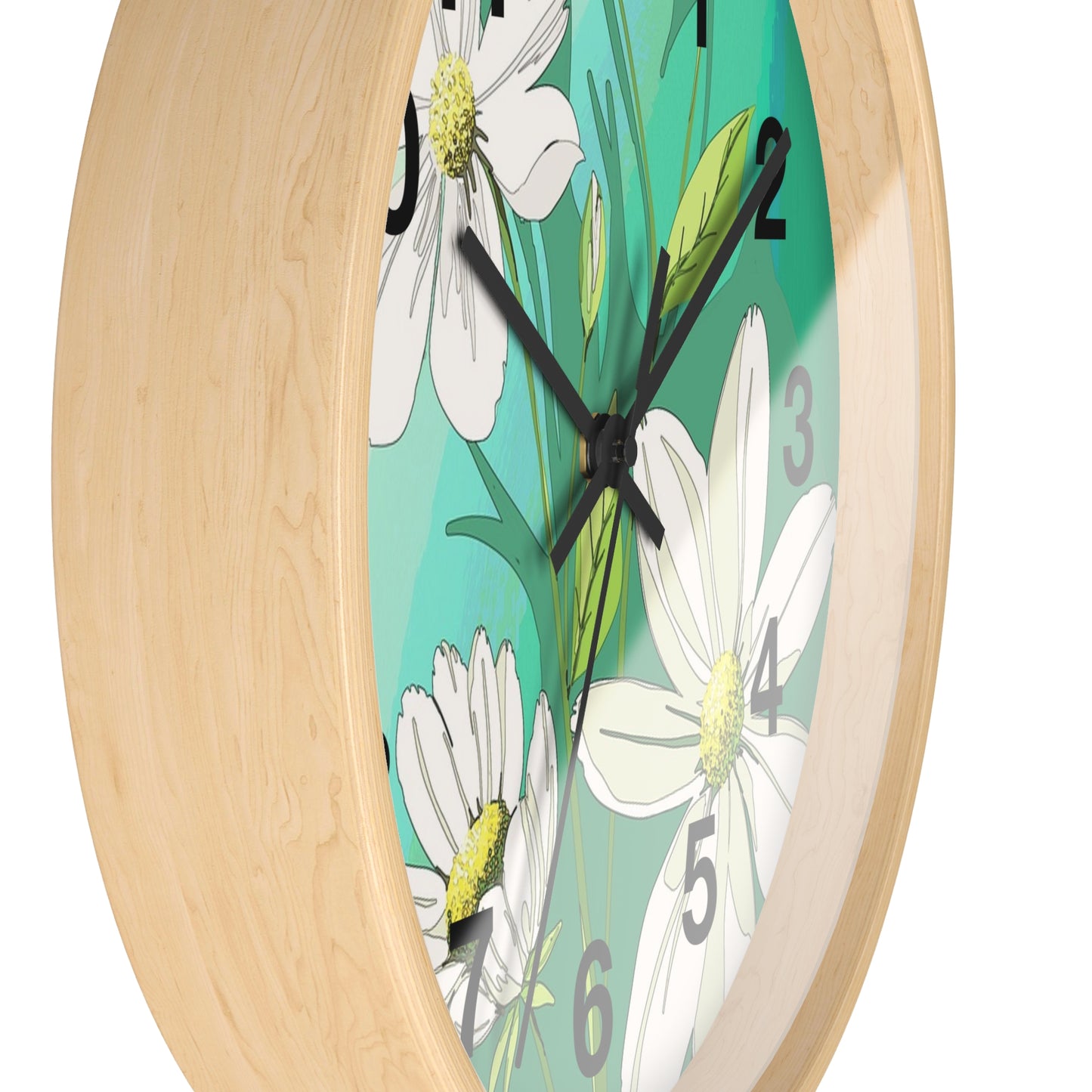 Wall Clock - Green White Floral