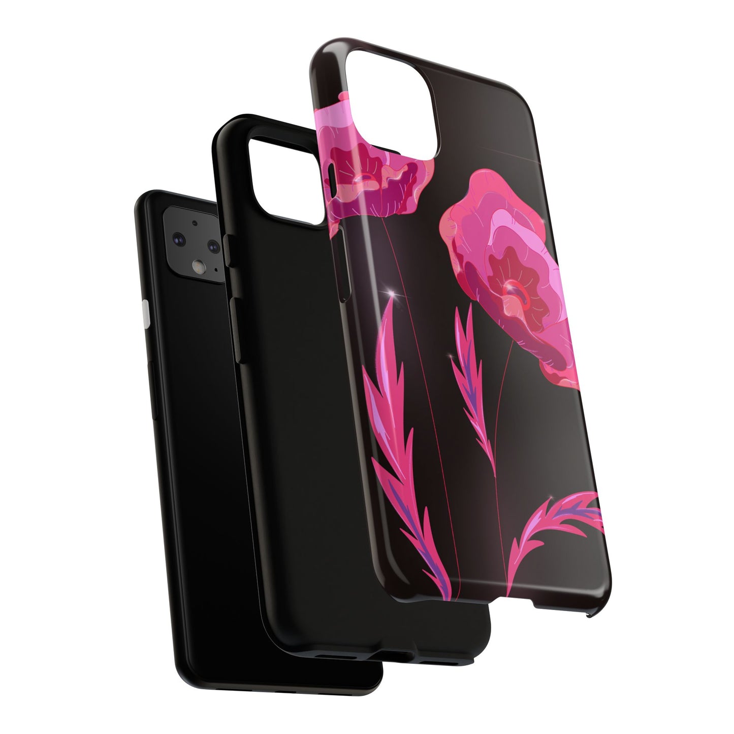 Floral iPhone Case | Tough Cases with Pink Poppy Design, Elegant Flower Phone Cover, Gift for Her, Spring Accessories, Chic Tech