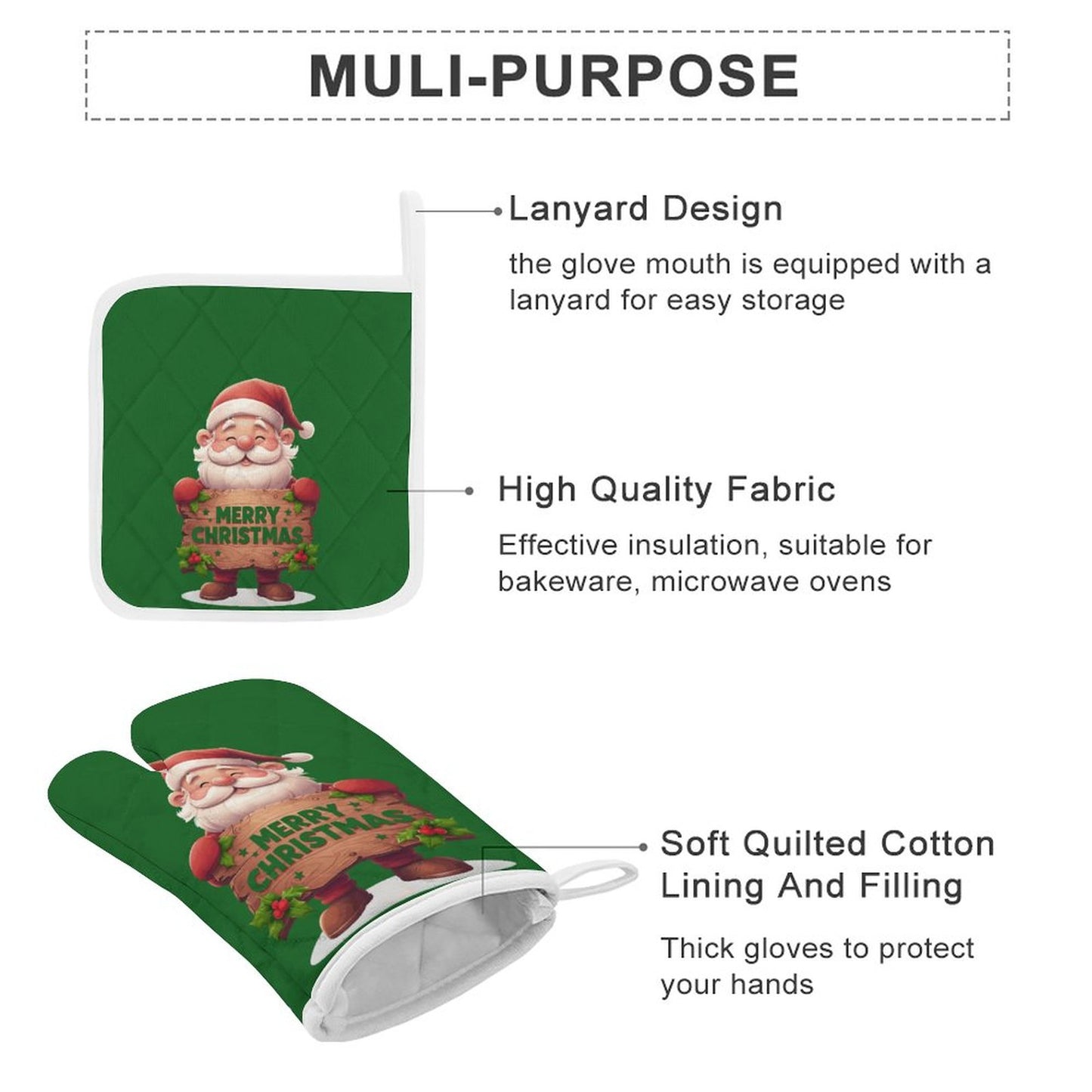 Oven Mitts & Pot Holder Set of 3 (Multi-image Splicing)