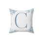 Monogram C Floral Pillow — Blue Initial Square Throw Pillow