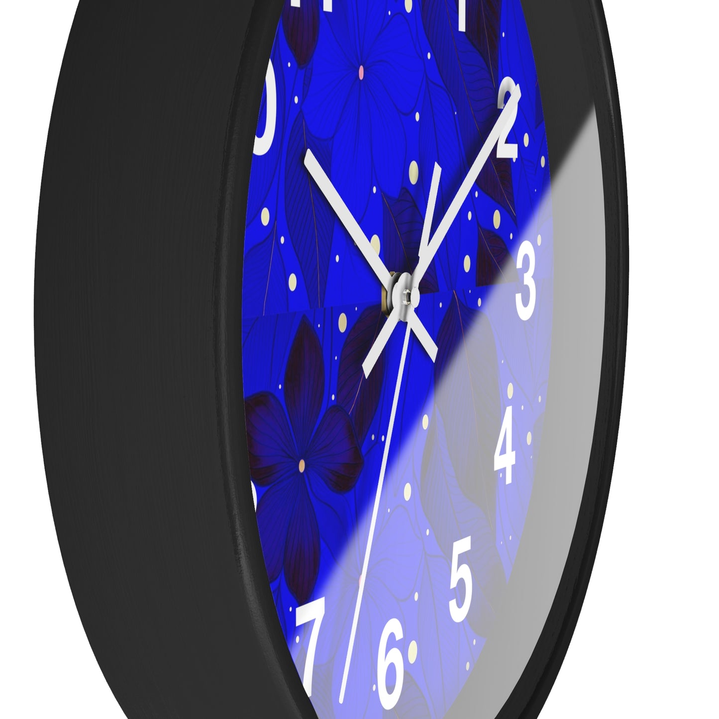 Elegant Floral Blue Wall Clock, Home Decor, Gift for Her, Modern Design, Office Timepiece, Blue Accent Clock