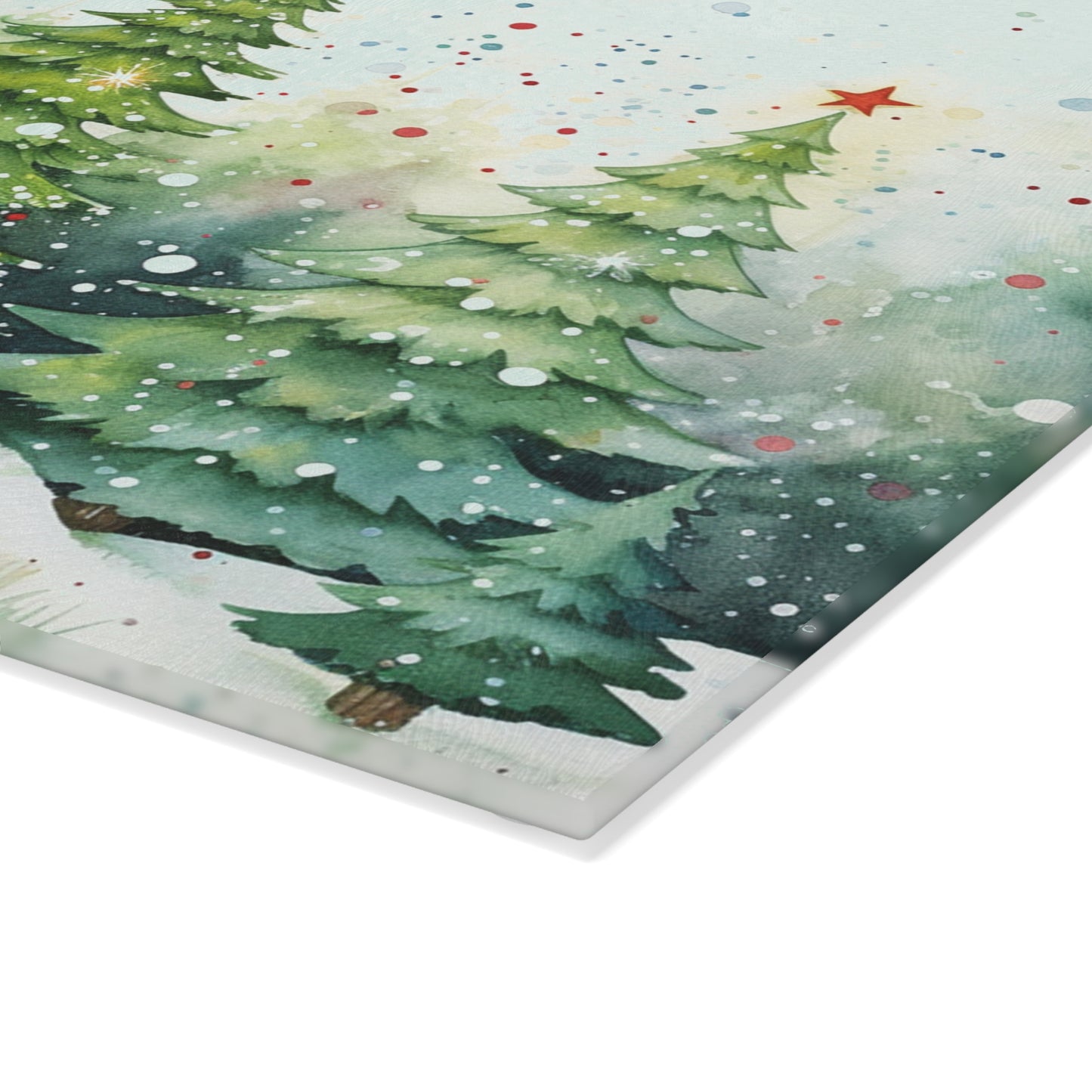 Glass Cutting Board — Watercolor Christmas Trees Holiday Kitchen Decor