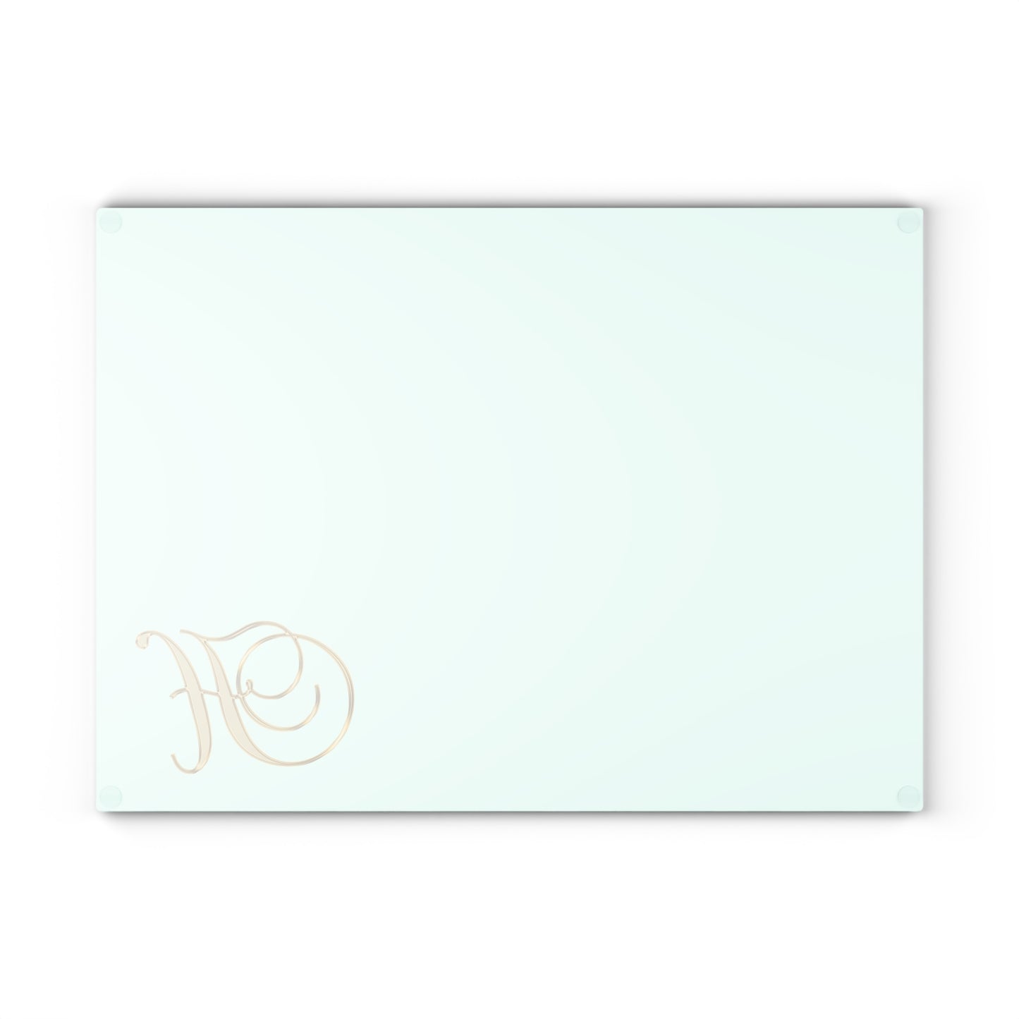 Monogram Glass Cutting Board — Mint with Gold Script "H"