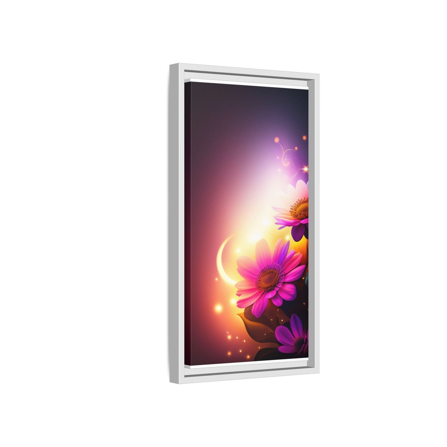 Framed Floral Canvas Art — Pink Daisies Sunset Wall Print