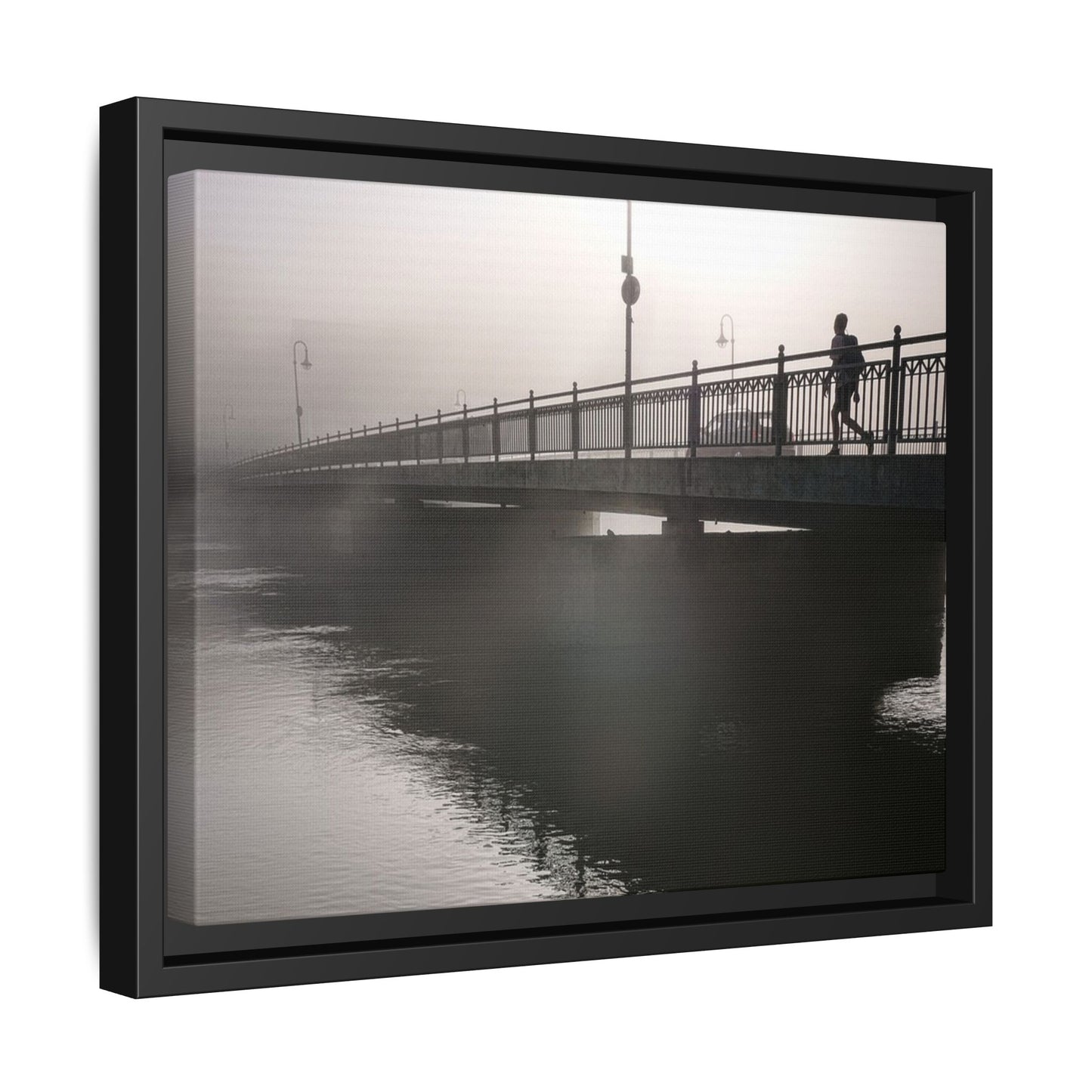 Framed Matte Canvas - Foggy Bridge Black & White Photography