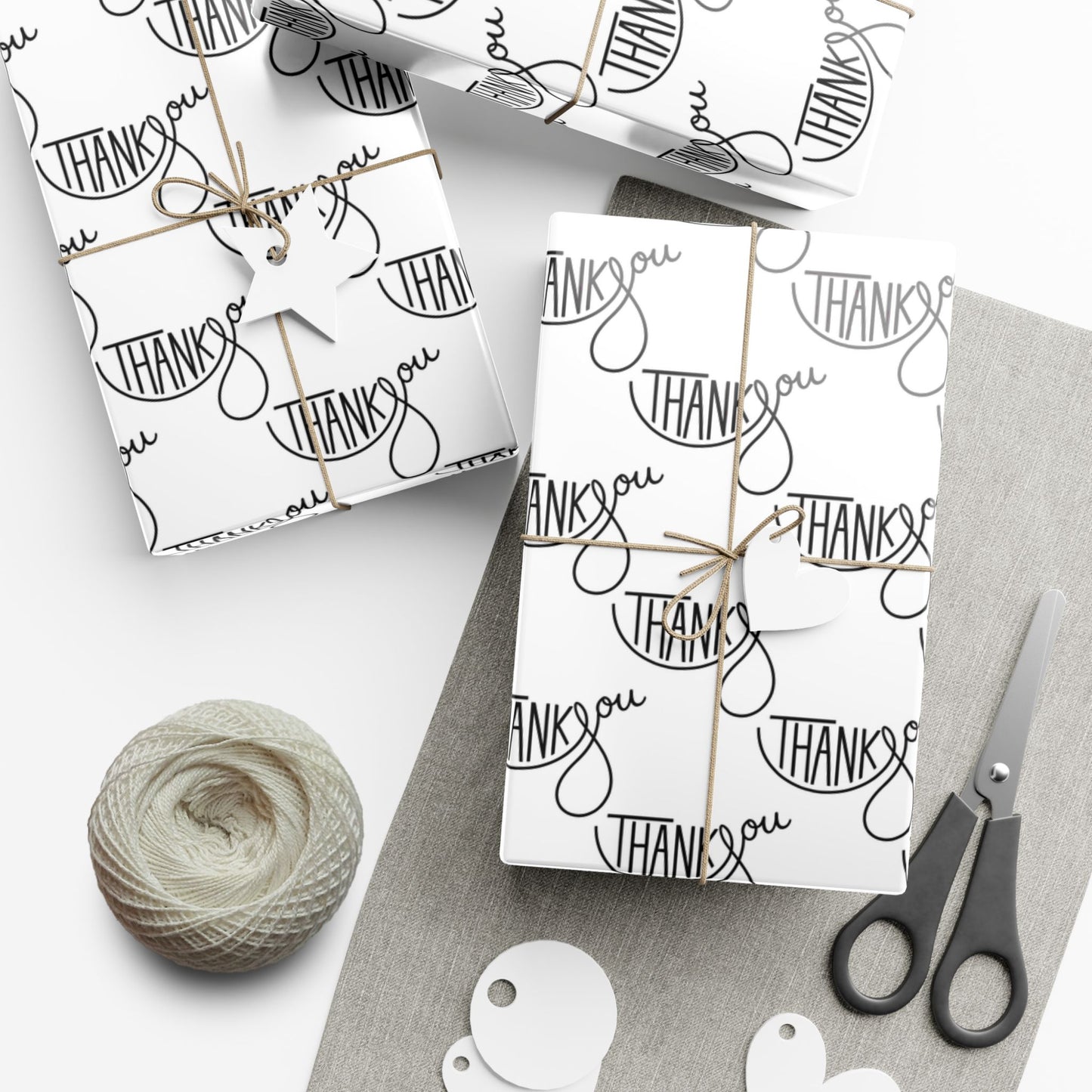 Thank You Gift Wrap Paper — Black Script 'Thank You' Pattern