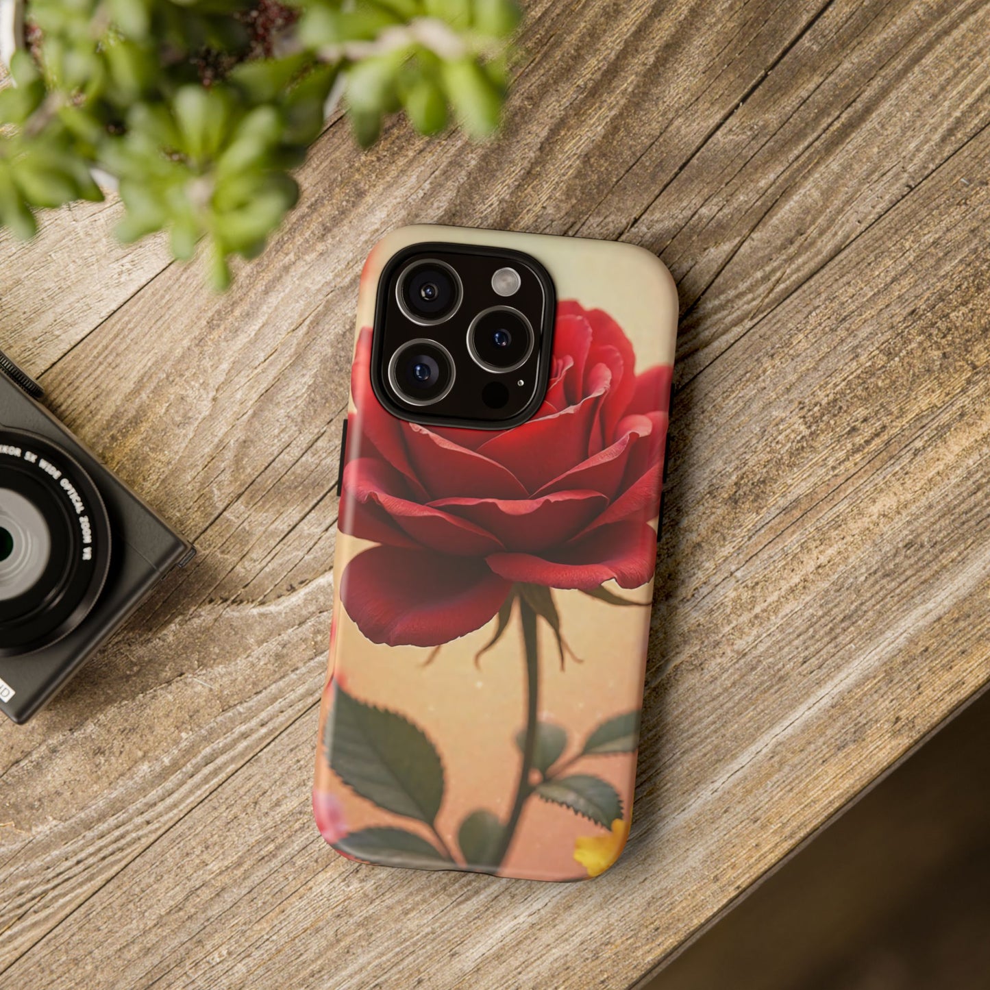 Floral Phone Case with Red Rose Design, Tough Phone Cover, Flower Print, Gift for Her, Stylish Accessory, Floral Aesthetic