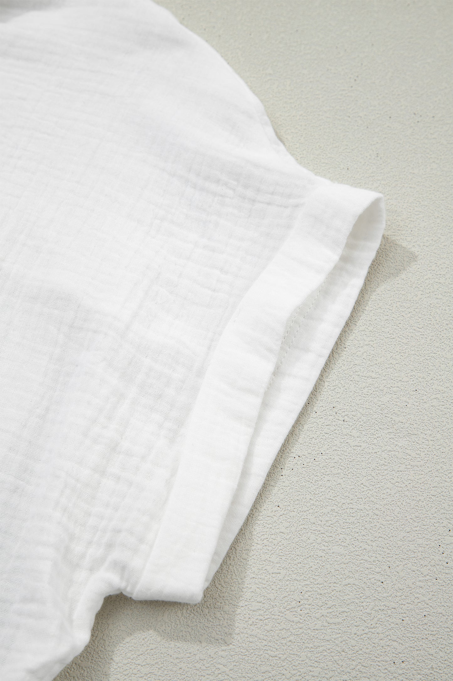 White Lace Trim Cuffed Short Sleeve Textured Shirt