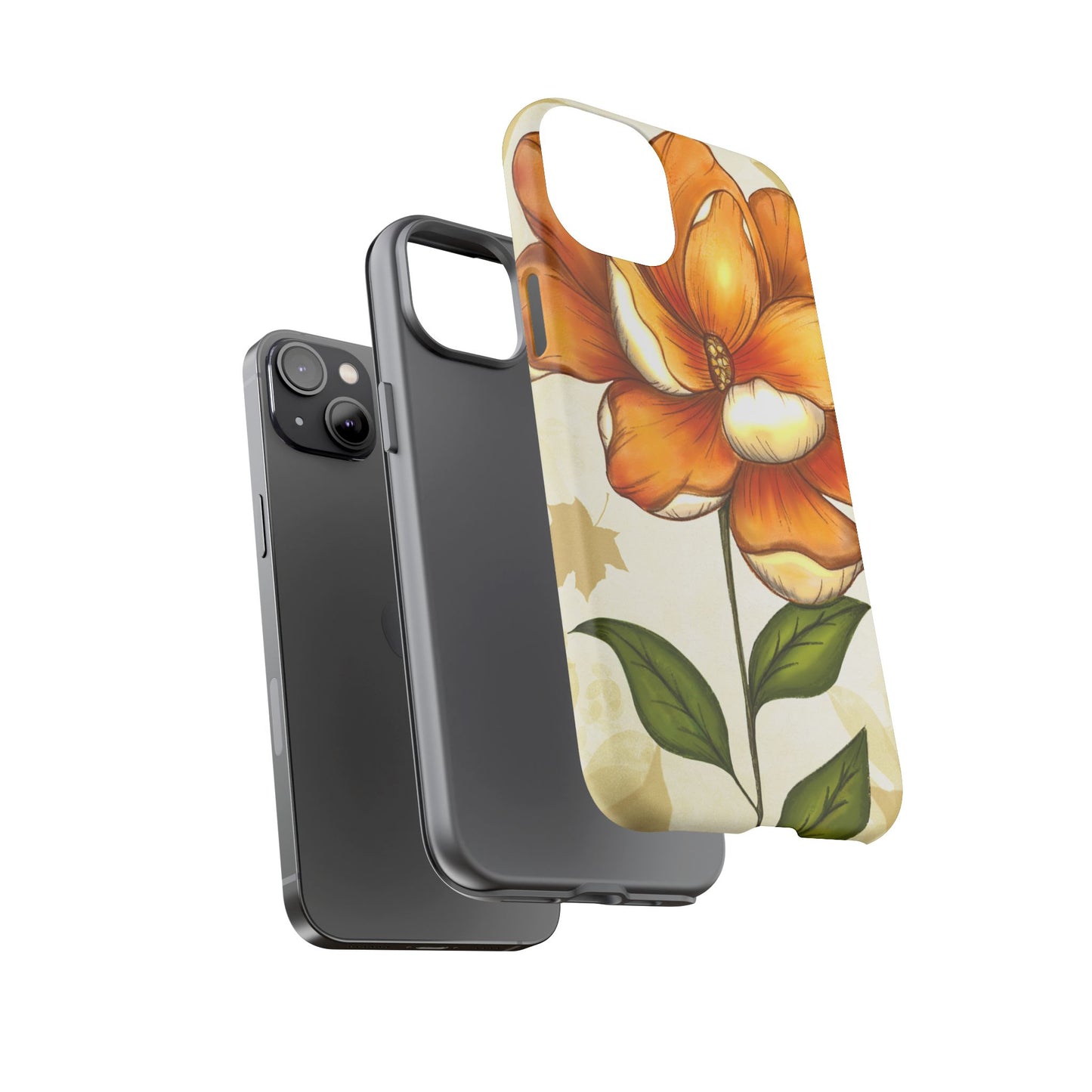 Floral Phone Case with Orange Flower Design, Tough Phone Cover, Floral Gift, Stylish Tech Accessory, Nature Lovers, Spring Vibes