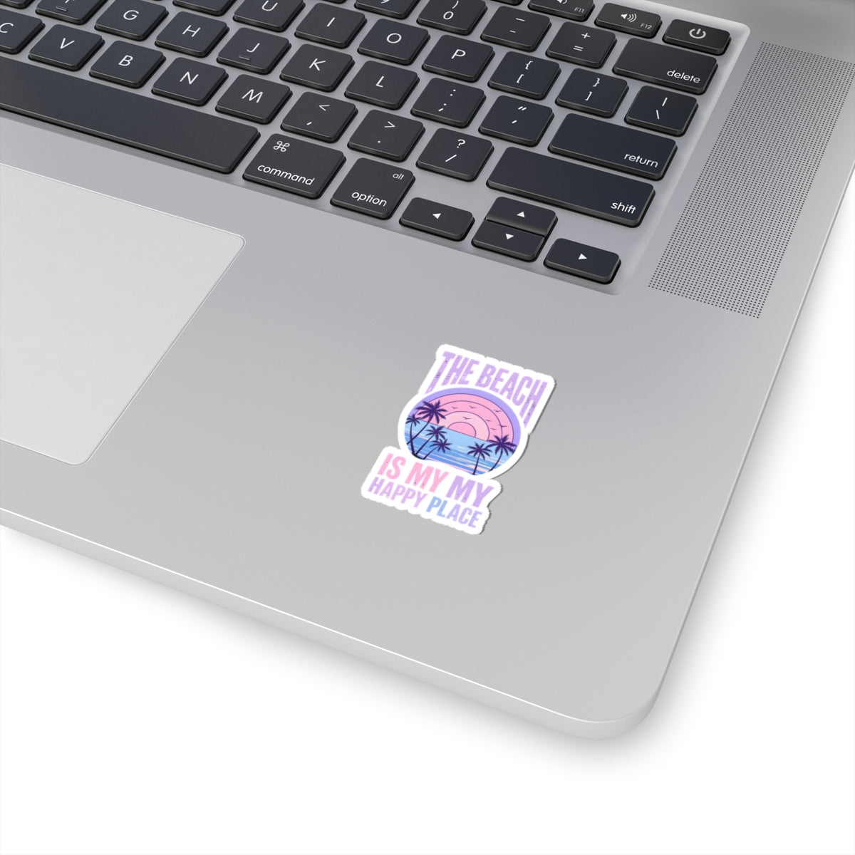 Beach Sticker — “The Beach Is My Happy Place” Pastel Sunset Kiss-Cut Sticker