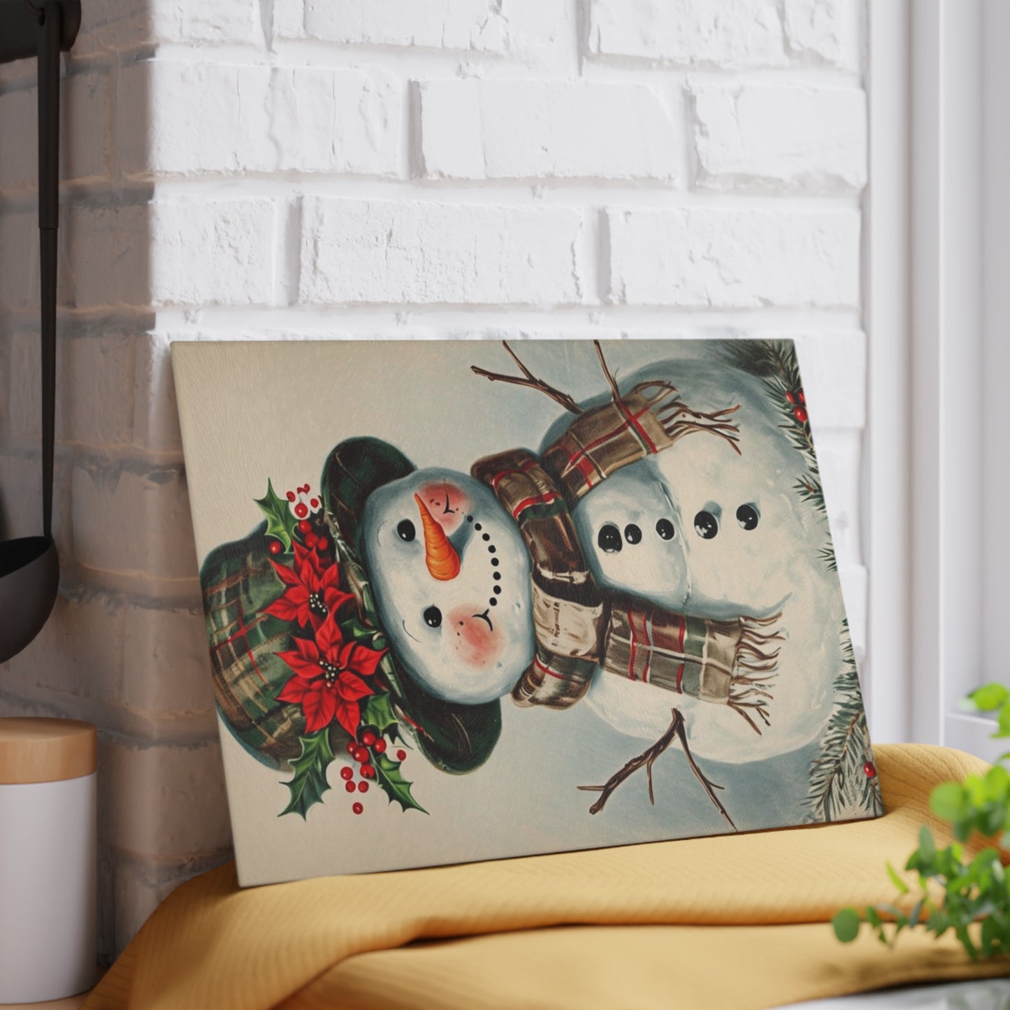 Snowman Glass Cutting Board — Festive Holiday Kitchen Decor & Serving Board