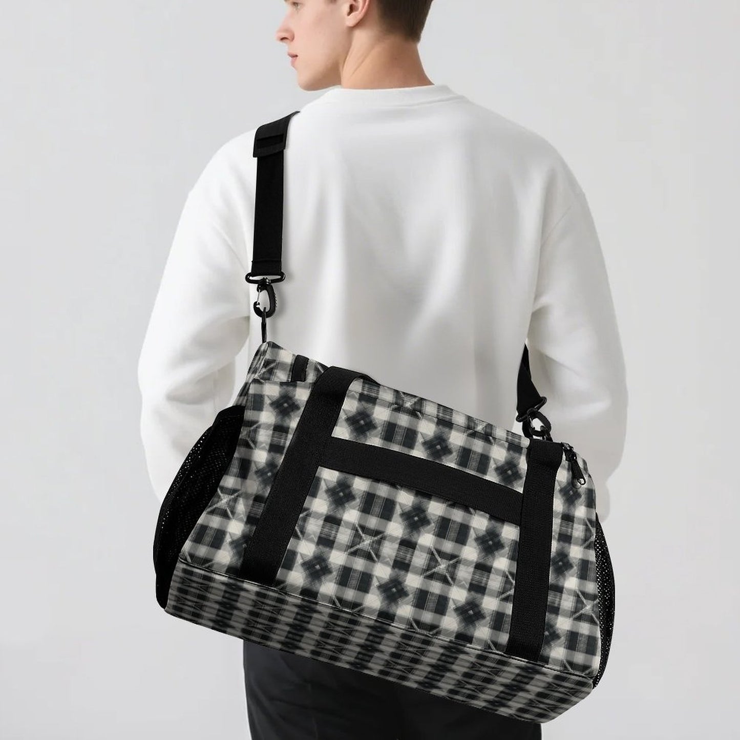 Travel Duffel Bag - Black and White