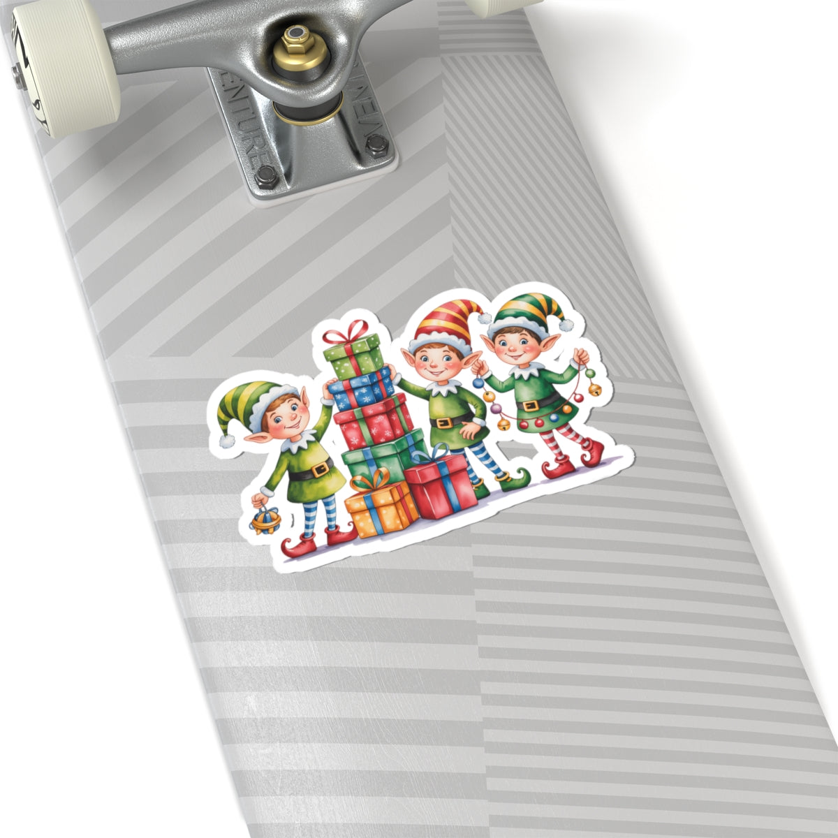 Christmas Elf Kiss-Cut Sticker - Cute Holiday Present Stack Decal