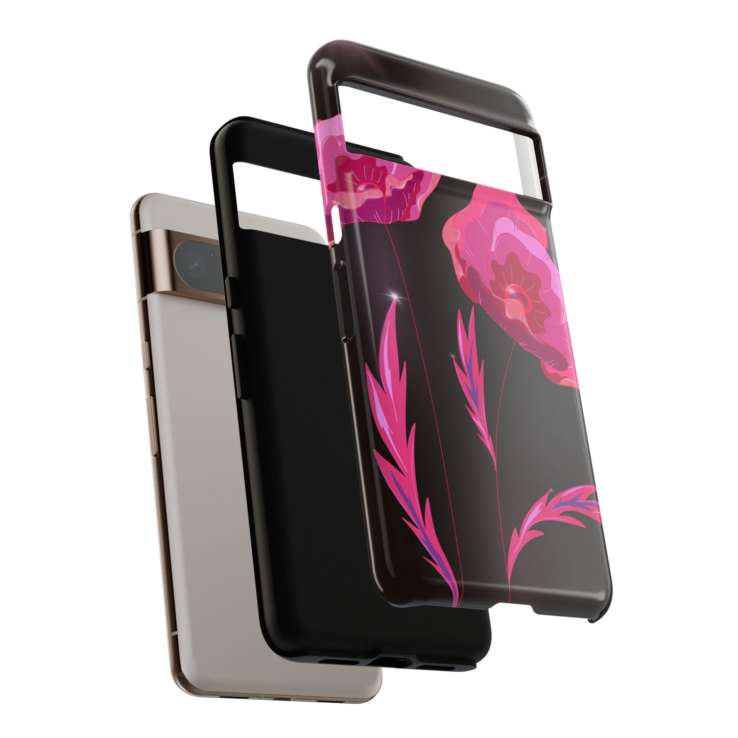 Floral iPhone Case | Tough Cases with Pink Poppy Design, Elegant Flower Phone Cover, Gift for Her, Spring Accessories, Chic Tech