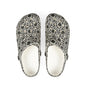 Floral EVA Foam Clogs — Lightweight Black & Cream Garden Pattern