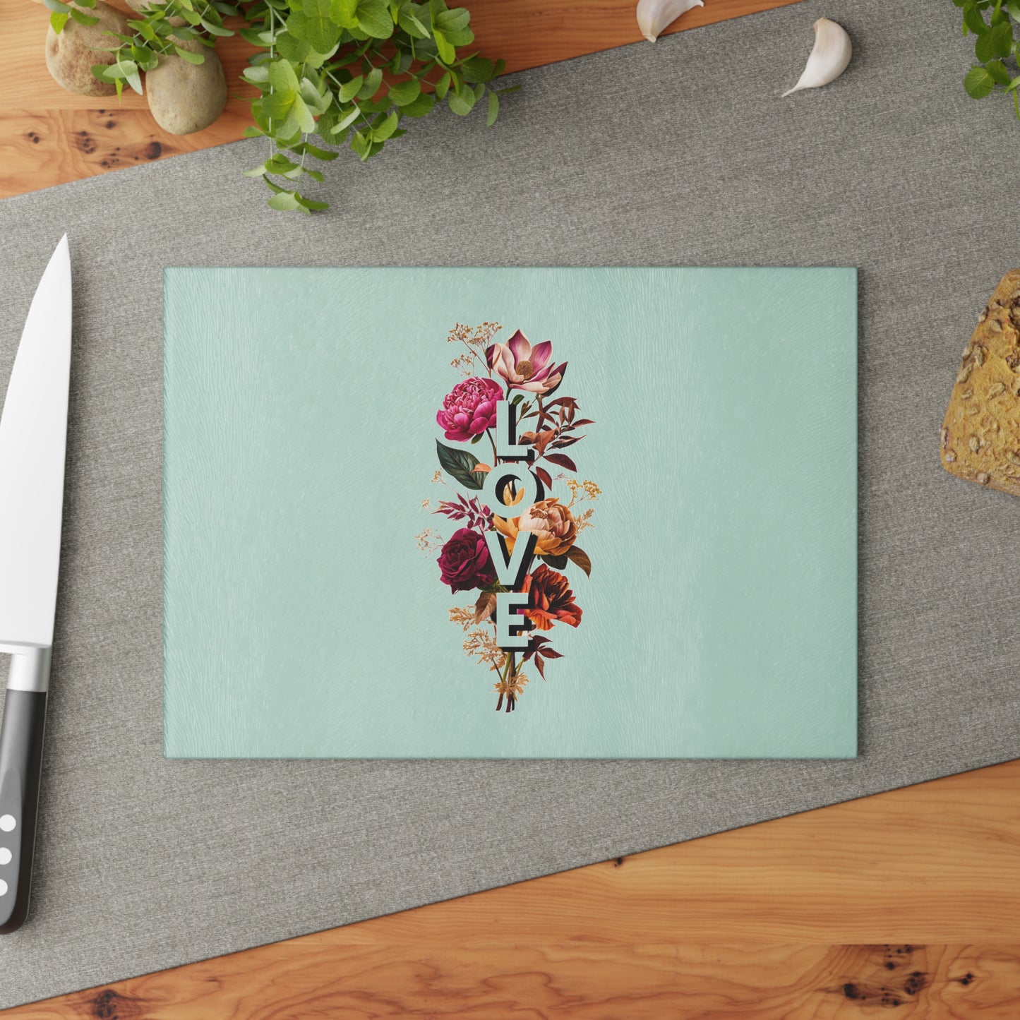 Floral Love Glass Cutting Board - Perfect Kitchen Gift, Home Decor, Wedding Gift, Stylish Cooking, Unique Engagement Present