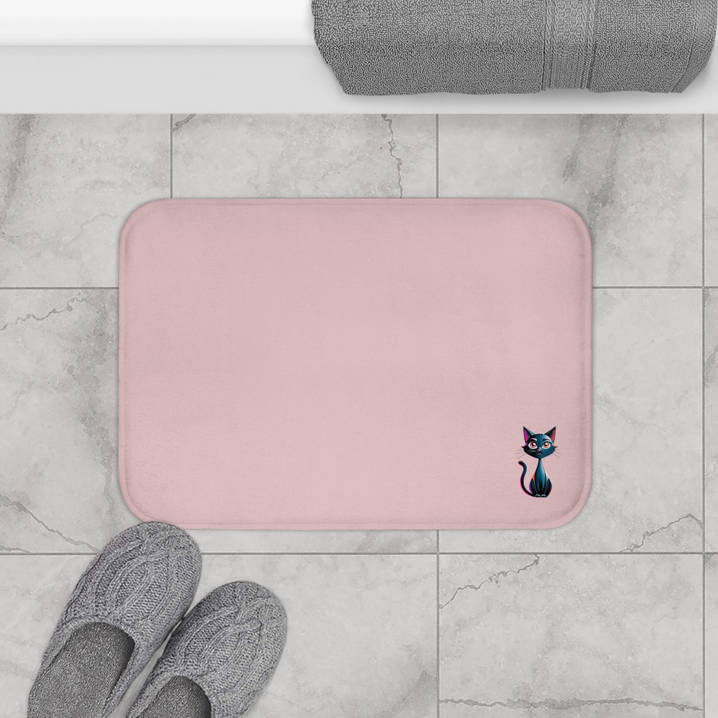 Pink Cat Bath Mat, Cute Bathroom Decor, Cat Lover Gift, Soft Absorbent Mat, Pet-Themed Home Essentials, Pink Cat Decor
