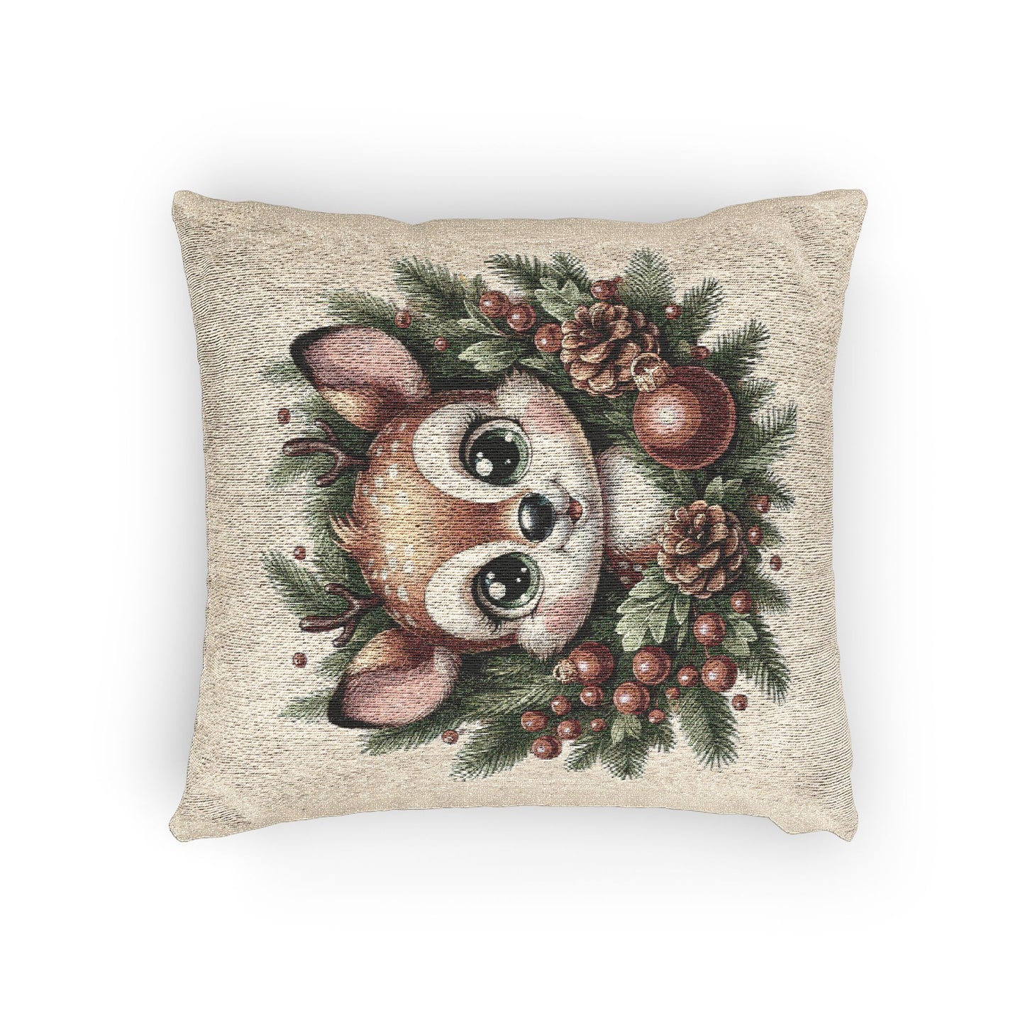 Whimsical Deer Woven Pillow | Cozy Home Decor, Holiday Gift, Nature Lover's Accent, Cute Animal Pillow, Unique Couch Cushion