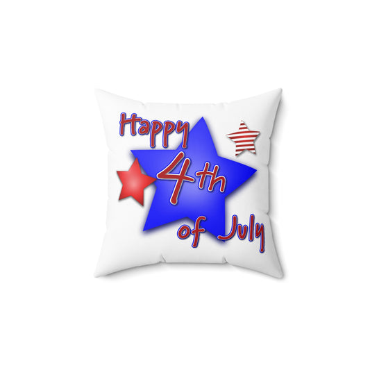 Spun Polyester Square Pillow Red White and Blue Happy 4th of July