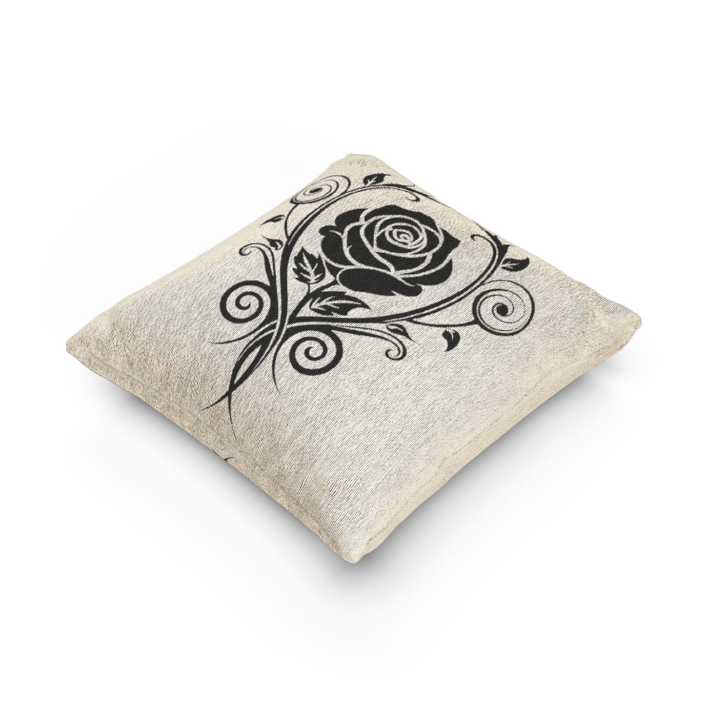 Elegant Floral Woven Pillow, Black Rose Decor, Bohemian Home Accent, Cozy Cushion for Living Room, Gift for Him/Her, Wedding Decoration
