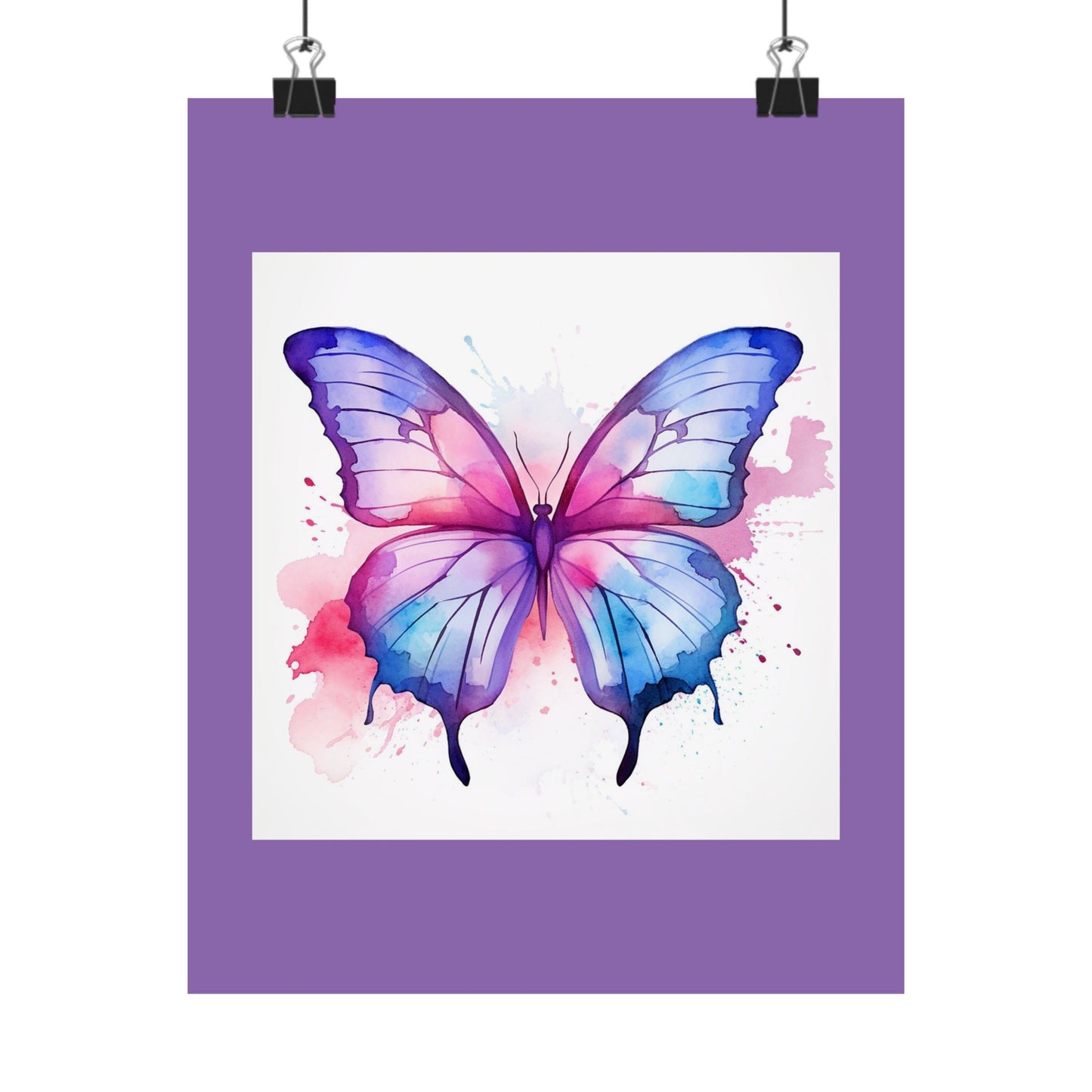 Butterfly Watercolor Matte Poster — Purple Vertical Art Print