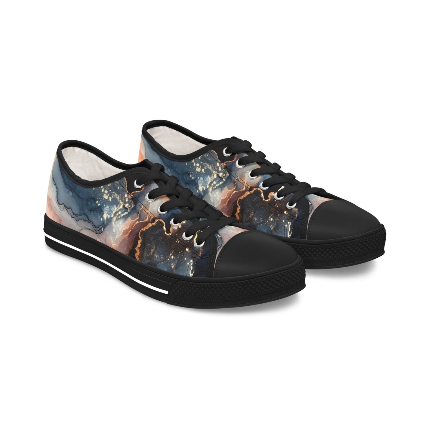 Abstract Marble-Print Low Top Sneakers — Women's Artistic Casual Shoes