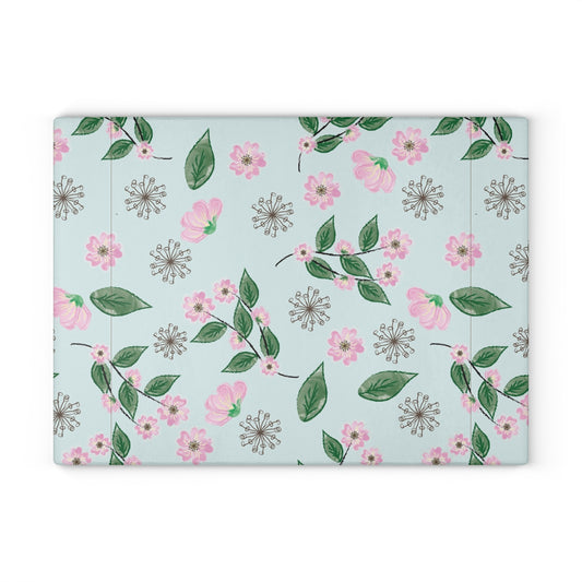 Floral Glass Cutting Board, Kitchen Decor, Gift for Garden Lovers, Wedding Registry, Mother’s Day Gift, Cooking Essential