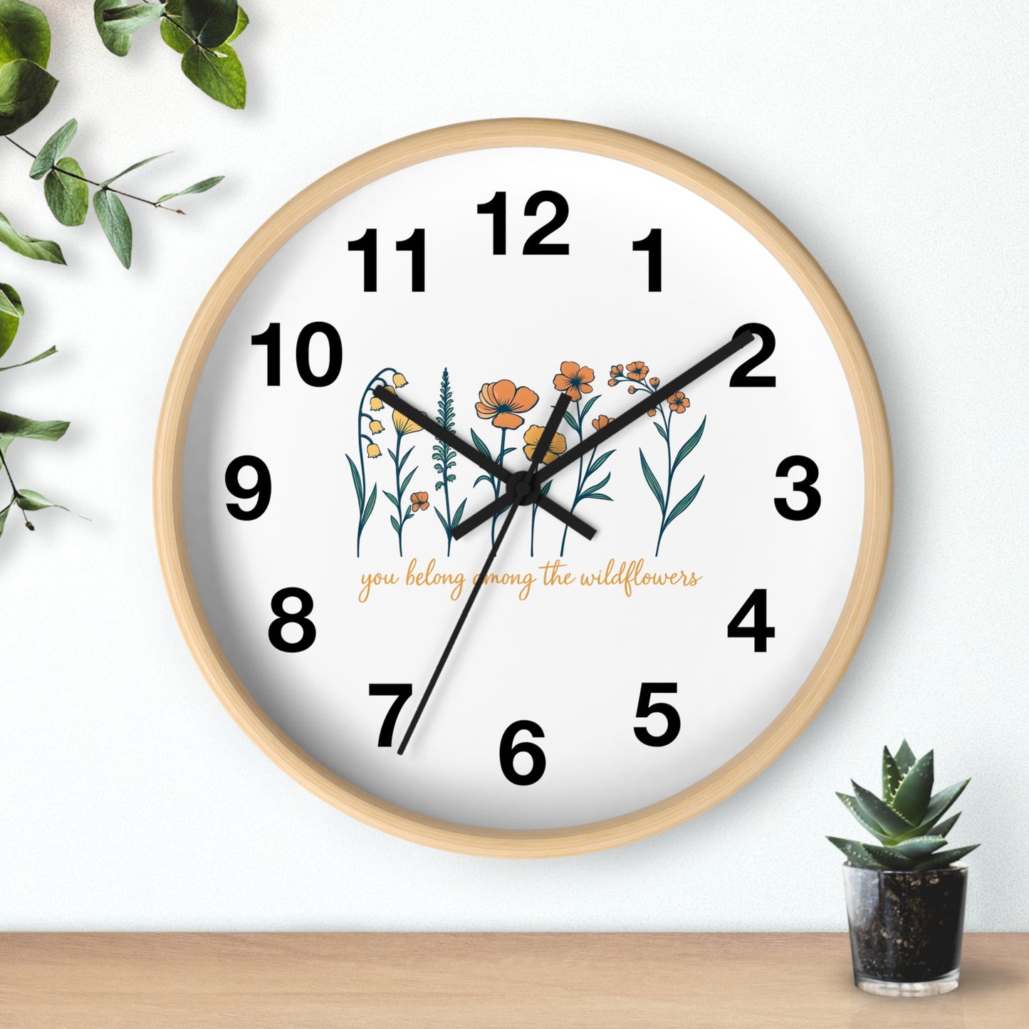 Boho Floral Wall Clock - You Belong Among the Wildflowers, Home Decor, Gift for Nature Lovers, Office Wall Decor, Rustic Style