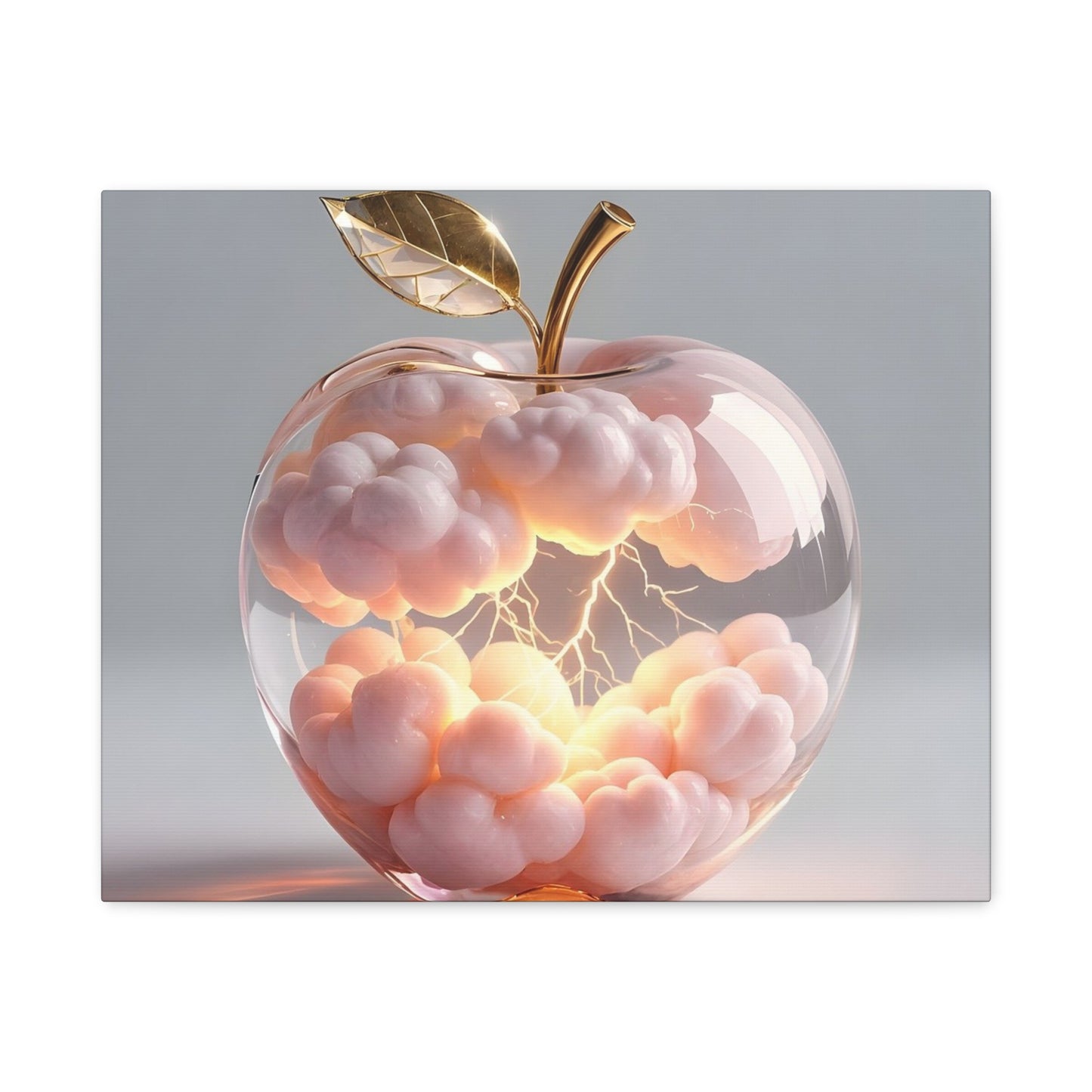 Surreal Glass Apple Canvas – Lightning & Pink Clouds Wall Art