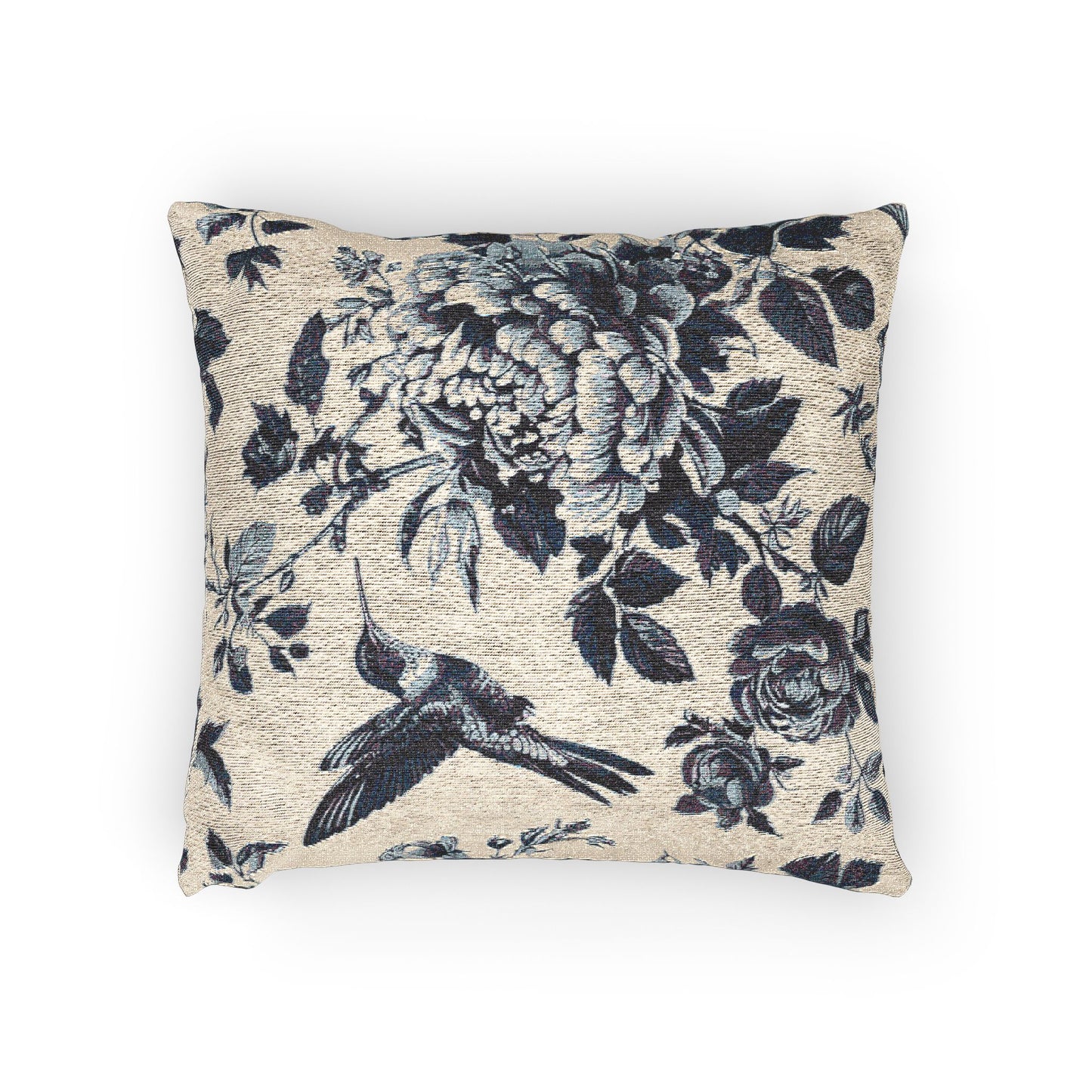 Floral Woven Pillow - Elegant Home Decor with Hummingbird Design