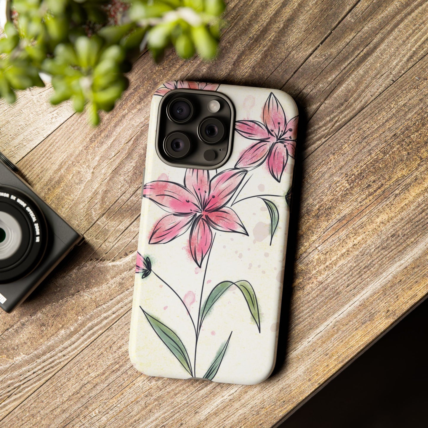 Floral Phone Case with Elegant Pink Lilies, Cute Floral Accessories, Phone Protection, Gift for Her, Stylish Cell Phone Cover