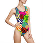 Vibrant Women's One-Piece Swimsuit with Colorful Circle Design, Summer Swimwear, Pool Party Outfit, Beachwear, Summer Fashion