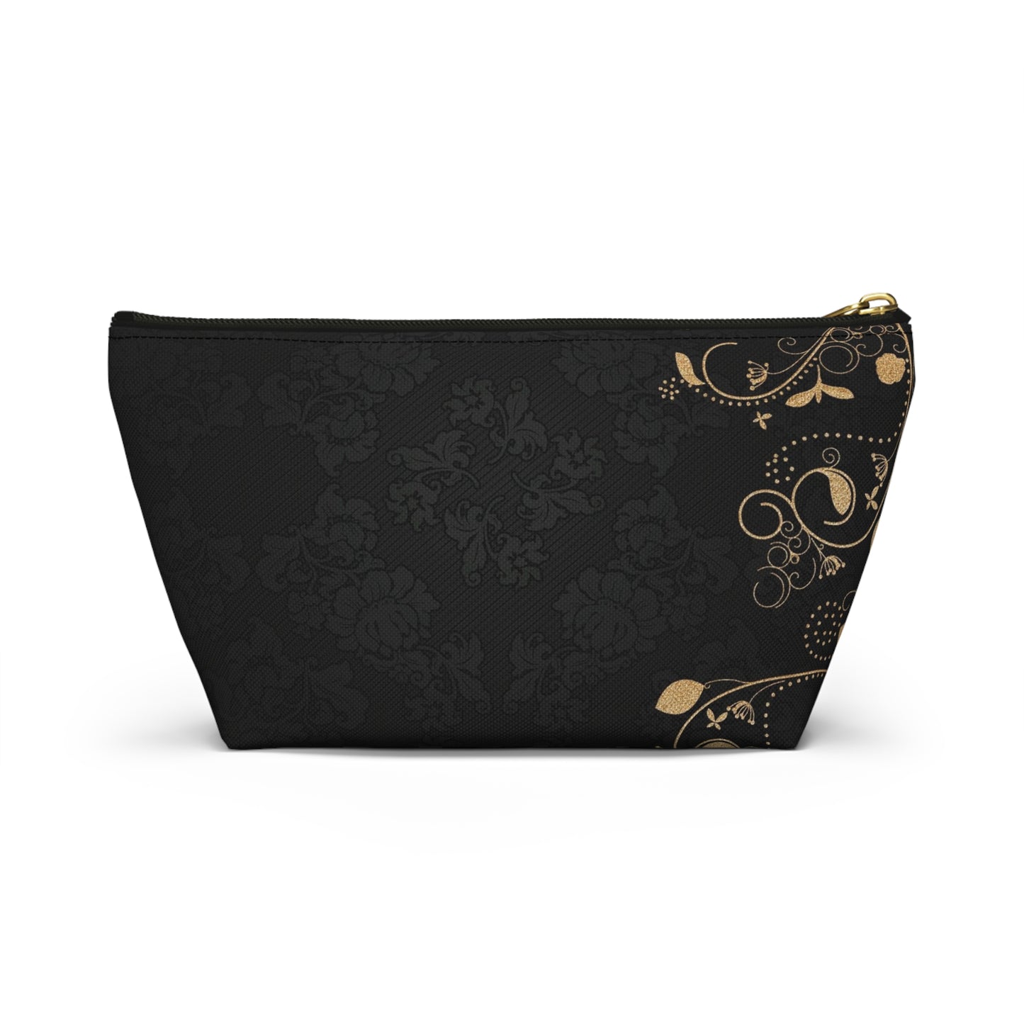 Elegant Black & Gold Damask Accessory Pouch