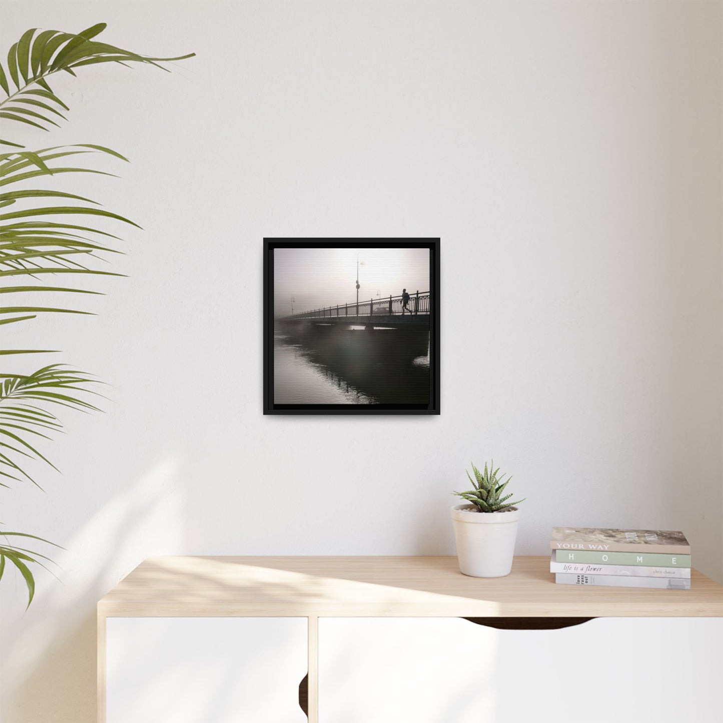 Framed Matte Canvas - Foggy Bridge Black & White Photography