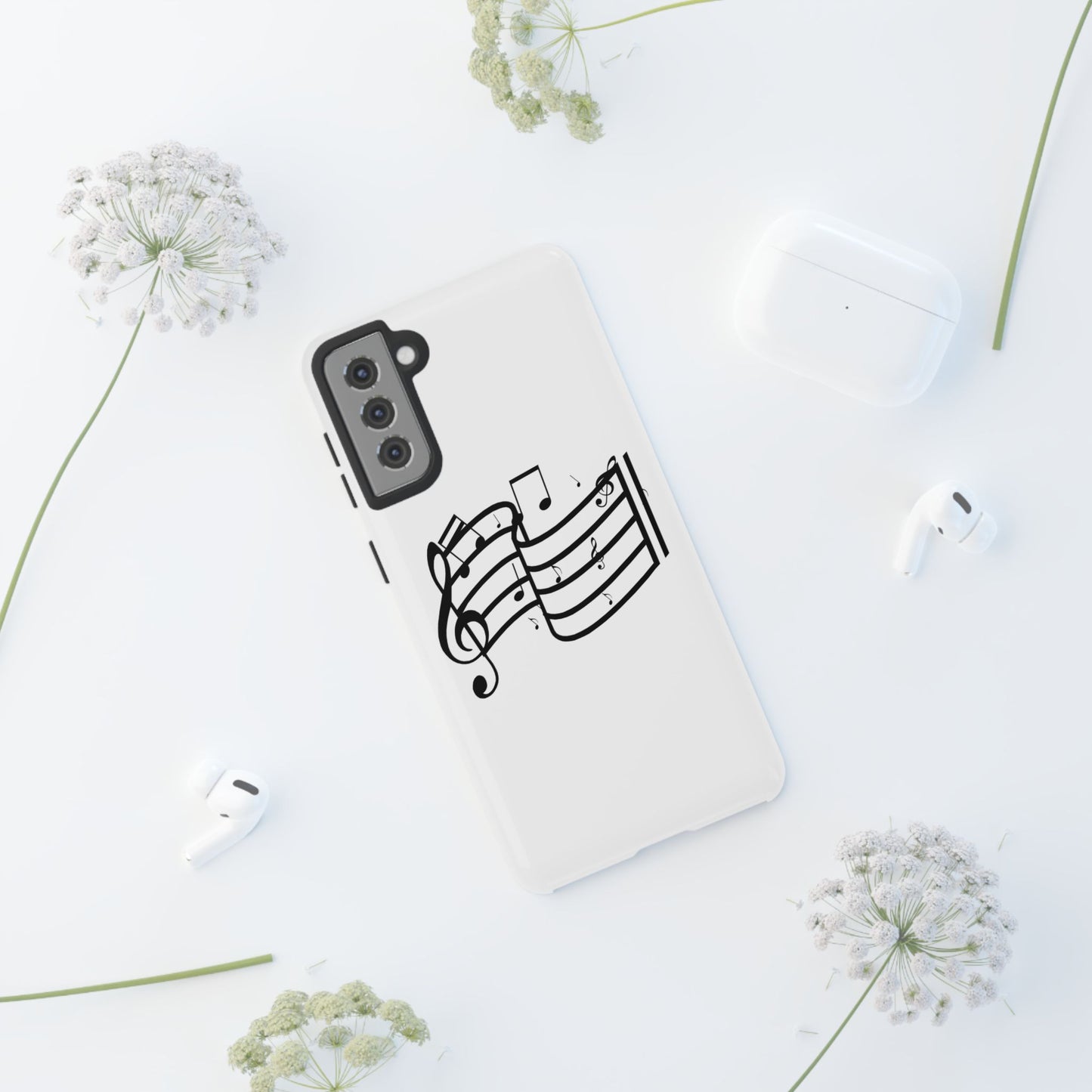 Musical Notes Phone Case — Black Treble Clef Music Staff Tough Case