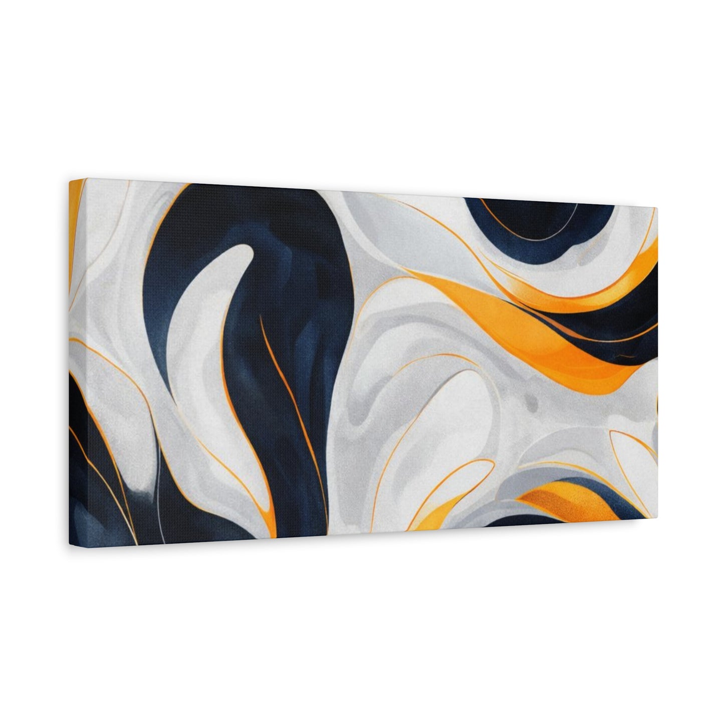 Abstract Fluid Art Matte Canvas Print — Navy, Gold & White Stretched Wall Art