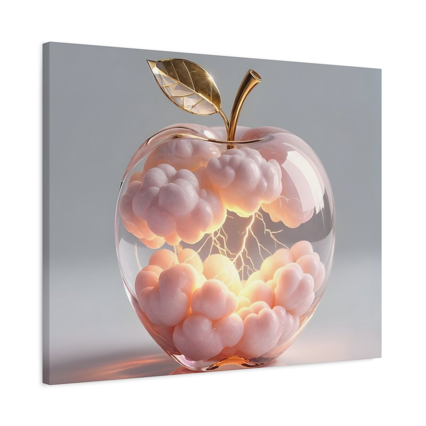 Surreal Glass Apple Canvas – Lightning & Pink Clouds Wall Art