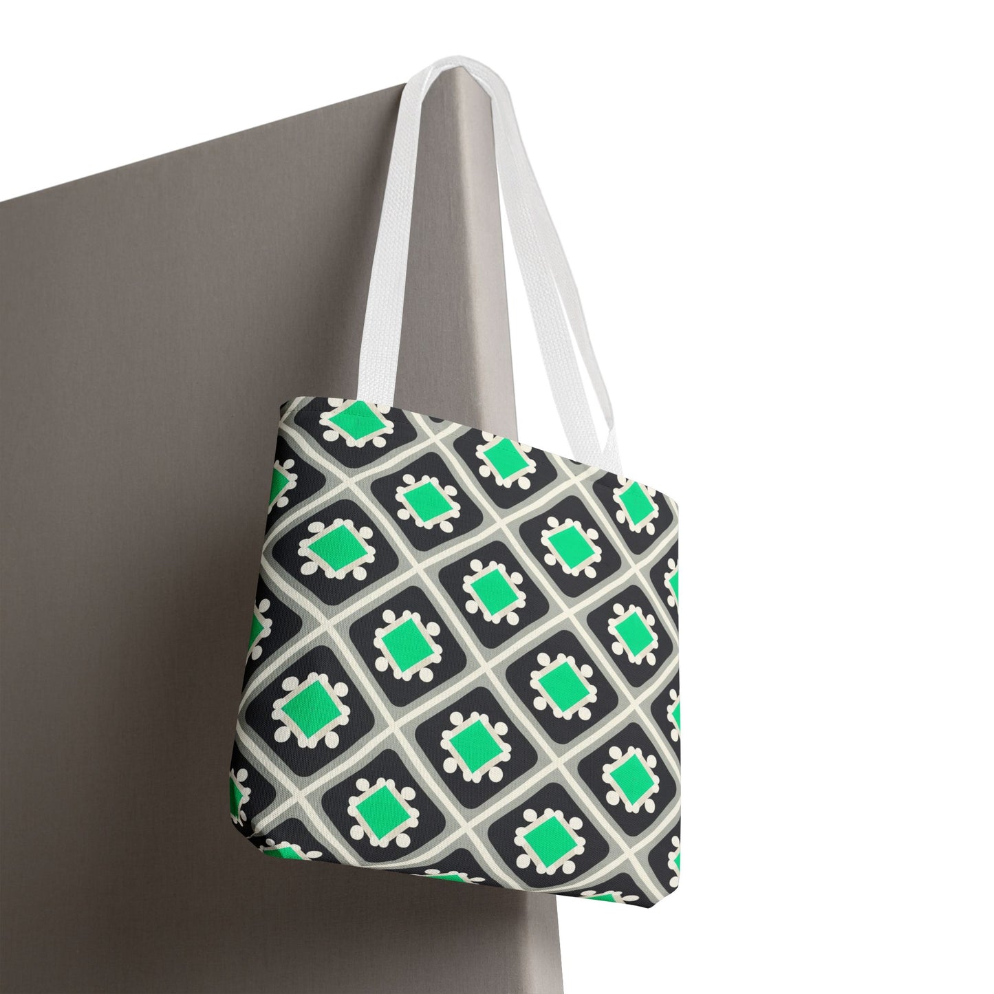 Geometric Mint Tile Tote Bag — Patterned All-Over-Print Shopper