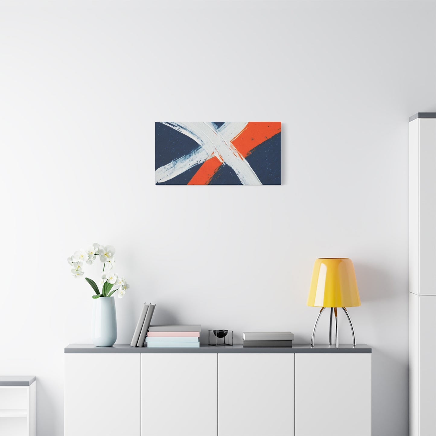 Abstract Navy & Orange Brushstroke Canvas