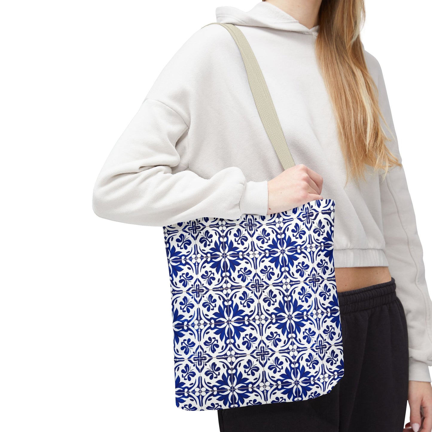 Blue Moroccan Tile Tote Bag - All-Over Print Patterned Market Tote