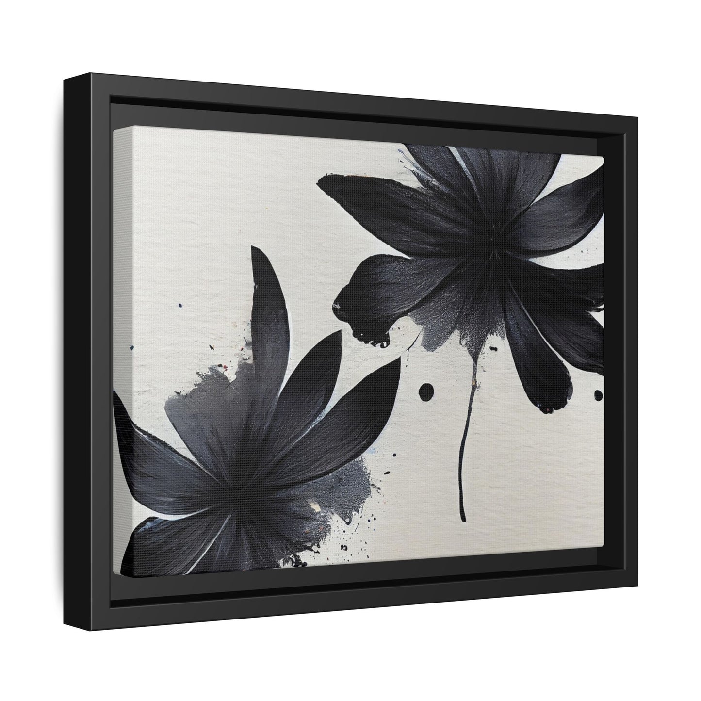 Framed Black Floral Matte Canvas Wall Art — Monochrome Botanical Print