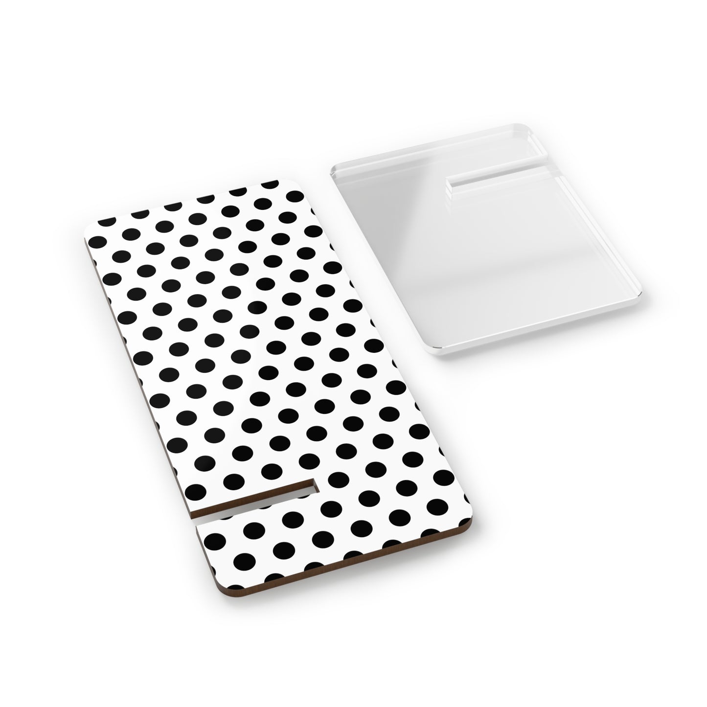 Stylish Mobile Display Stand for Smartphones, Desk Organizer, Phone Holder, Tech Accessory, Gift Idea, Black Polka Dot Design