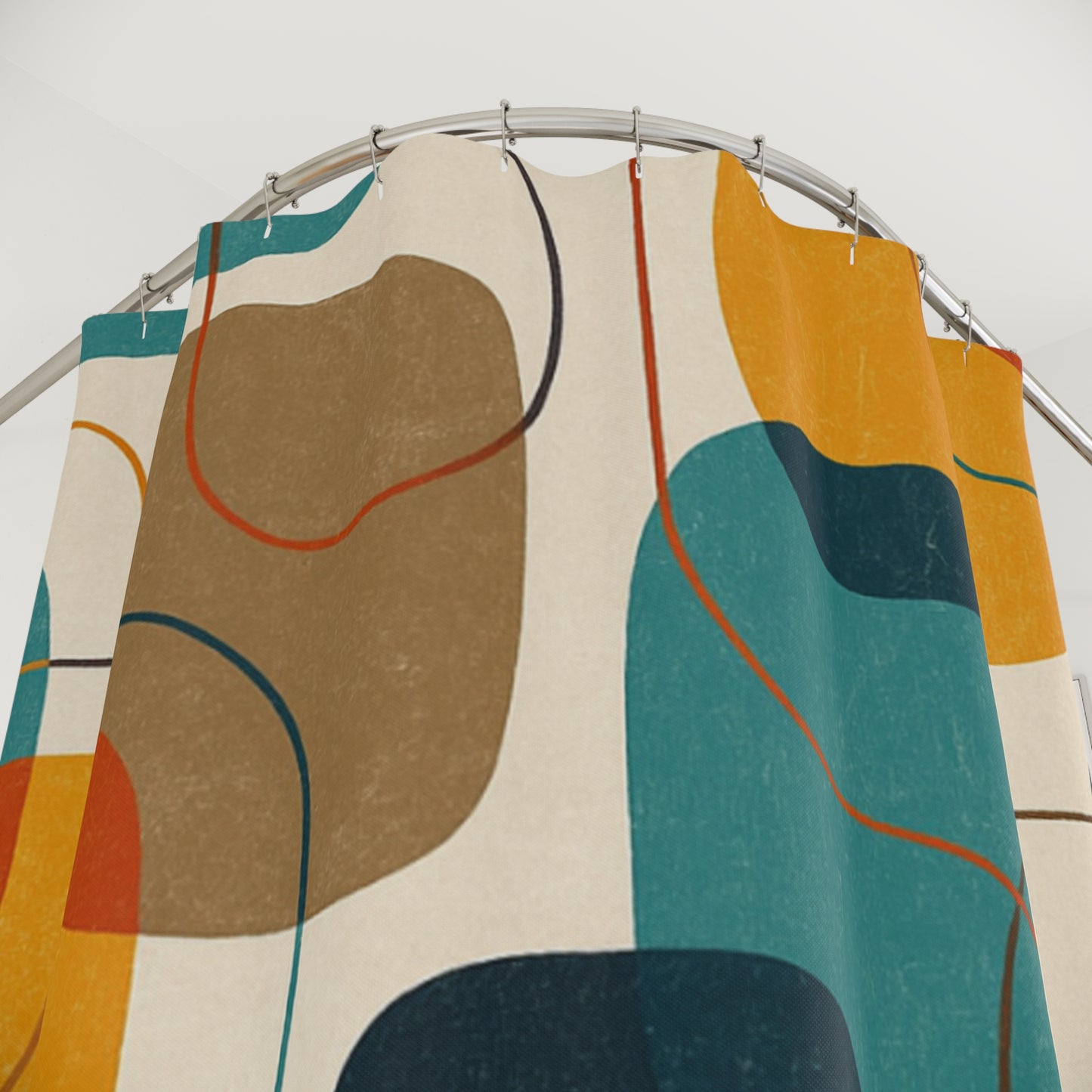 Mid-Century Abstract Shower Curtain — Retro Geometric Bathroom Decor