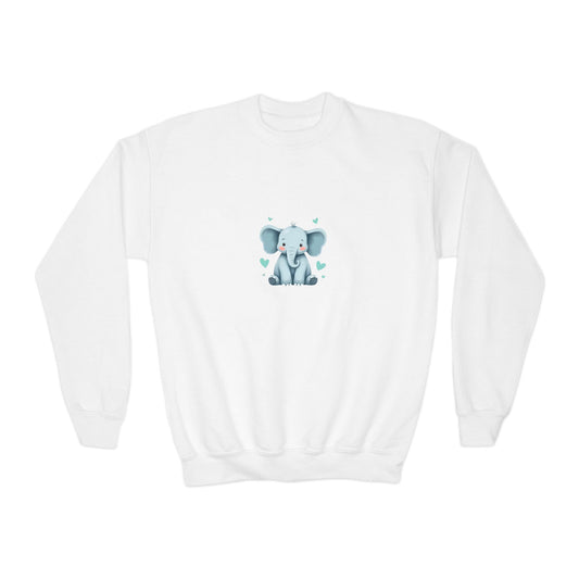 Adorable Elephant Youth Crewneck Sweatshirt, Kids' Casual Wear, Animal Lover Gift, Birthday Present, Cute Sweatshirt for All Seasons