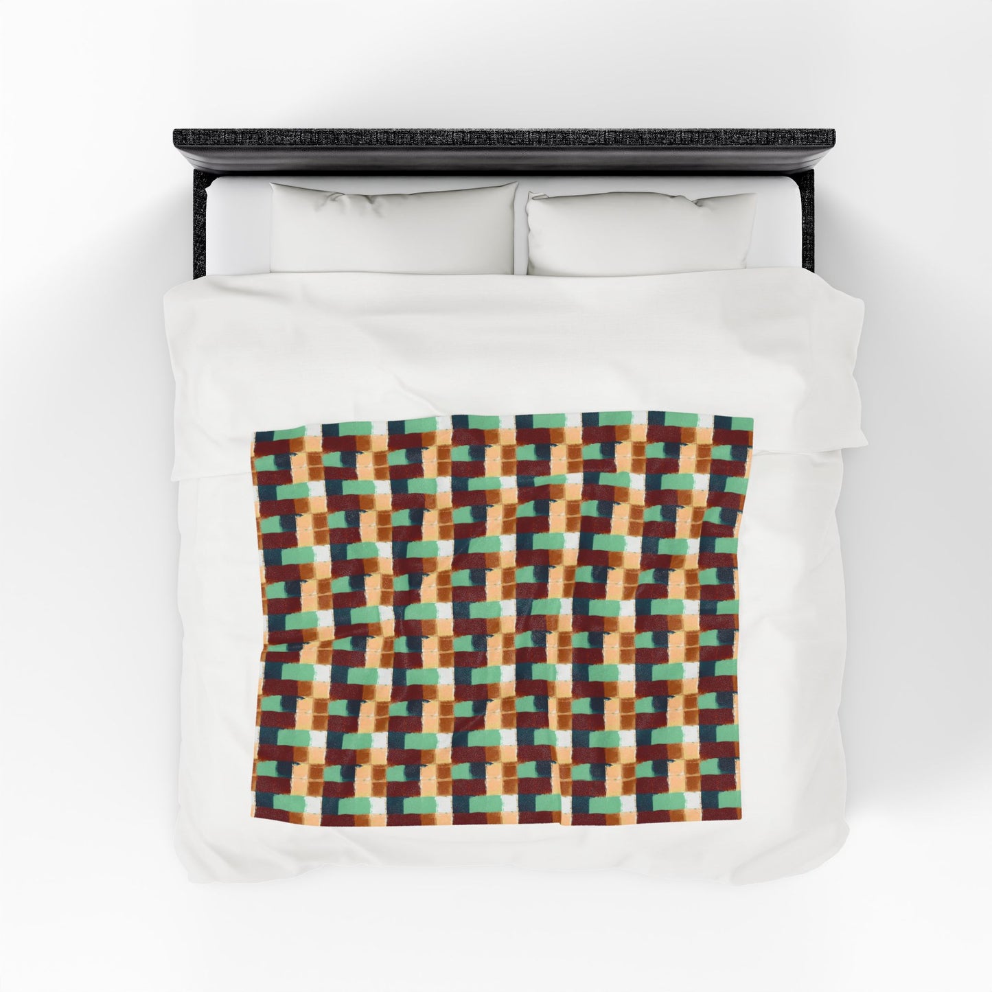 Geometric Retro Plaid Velveteen Plush Blanket — Cozy Mid-Century Throw