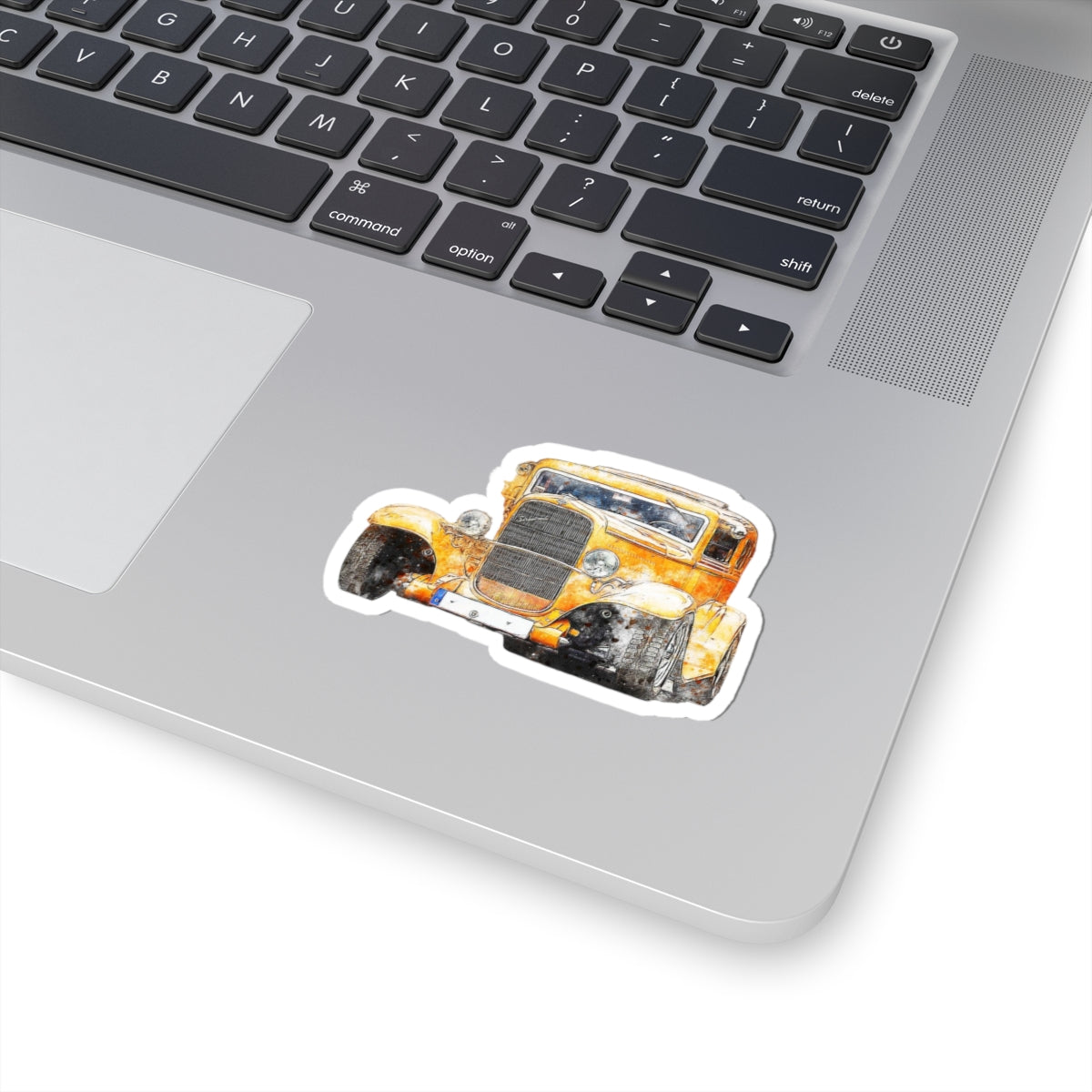 Vintage Yellow Hot Rod Sticker — Retro Classic Car Kiss-Cut Decal
