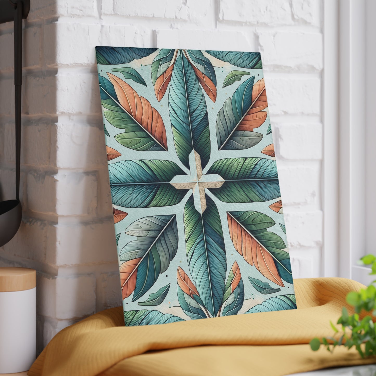 Tropical Leaf Glass Cutting Board — Botanical Decorative Kitchen Board