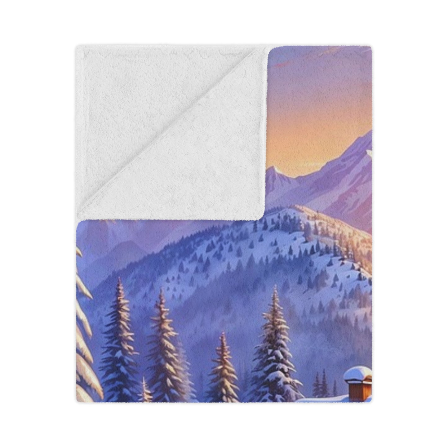 Winter Cabin Minky Blanket – Cozy Snowy Mountain Throw for Home & Holiday Décor